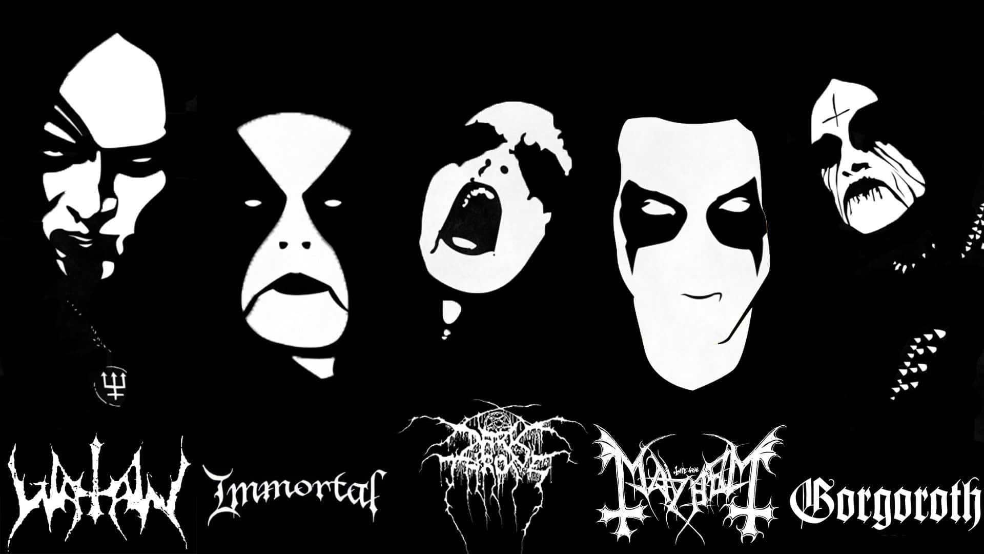 black metal music, white stylized band logos, black background, Full HD Desktop Wallpaper