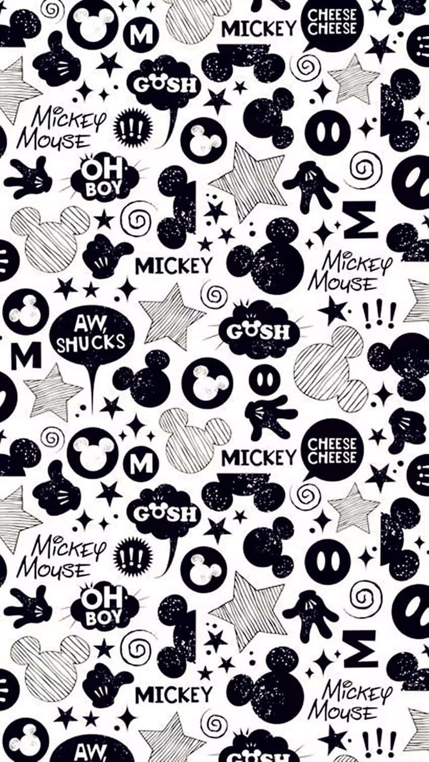 Mickey Mouse, black and white pattern, speech bubbles, HD Phone Wallpaper