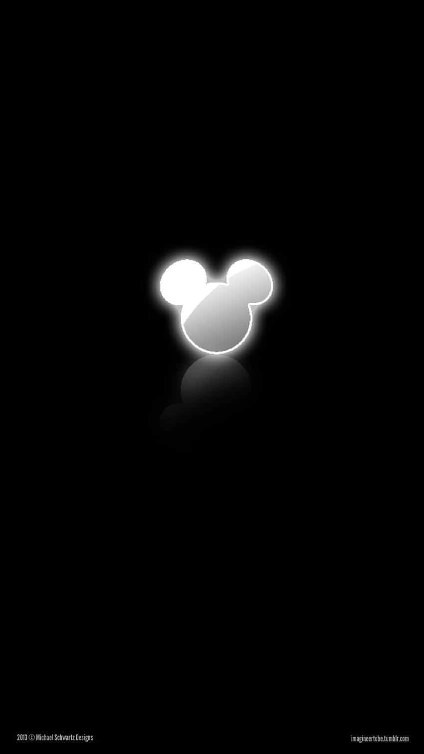 Mickey Mouse, black background, glowing white Mickey Mouse head silhouette, HD Phone Wallpaper