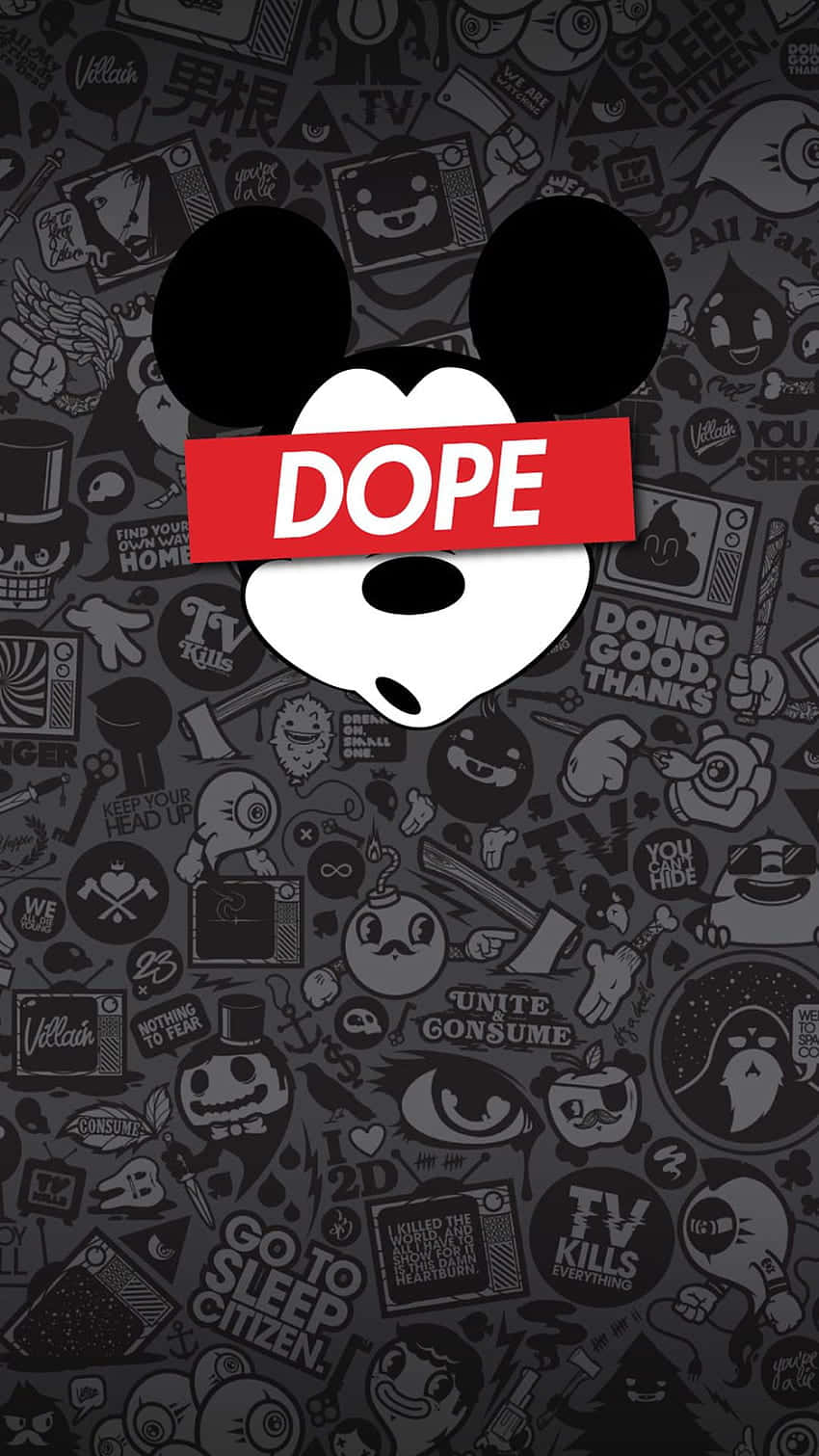 Black Mickey Mouse Phone, Mickey Mouse, red DOPE banner, HD Phone Wallpaper