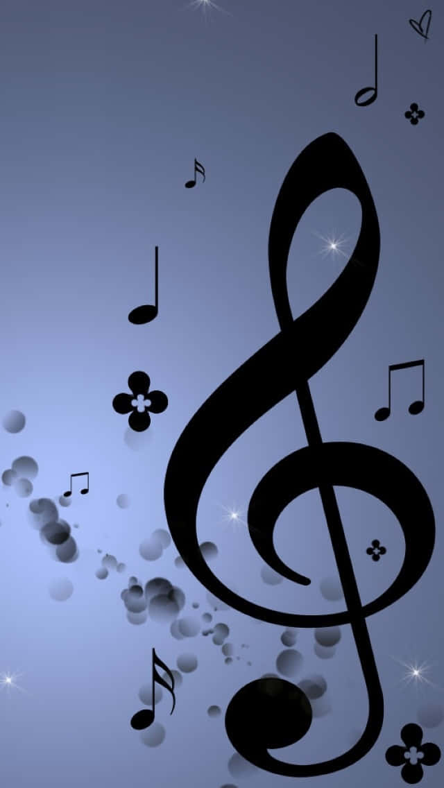 black treble clef, soft blue gradient sky, scattered musical notes, SD Phone Wallpaper