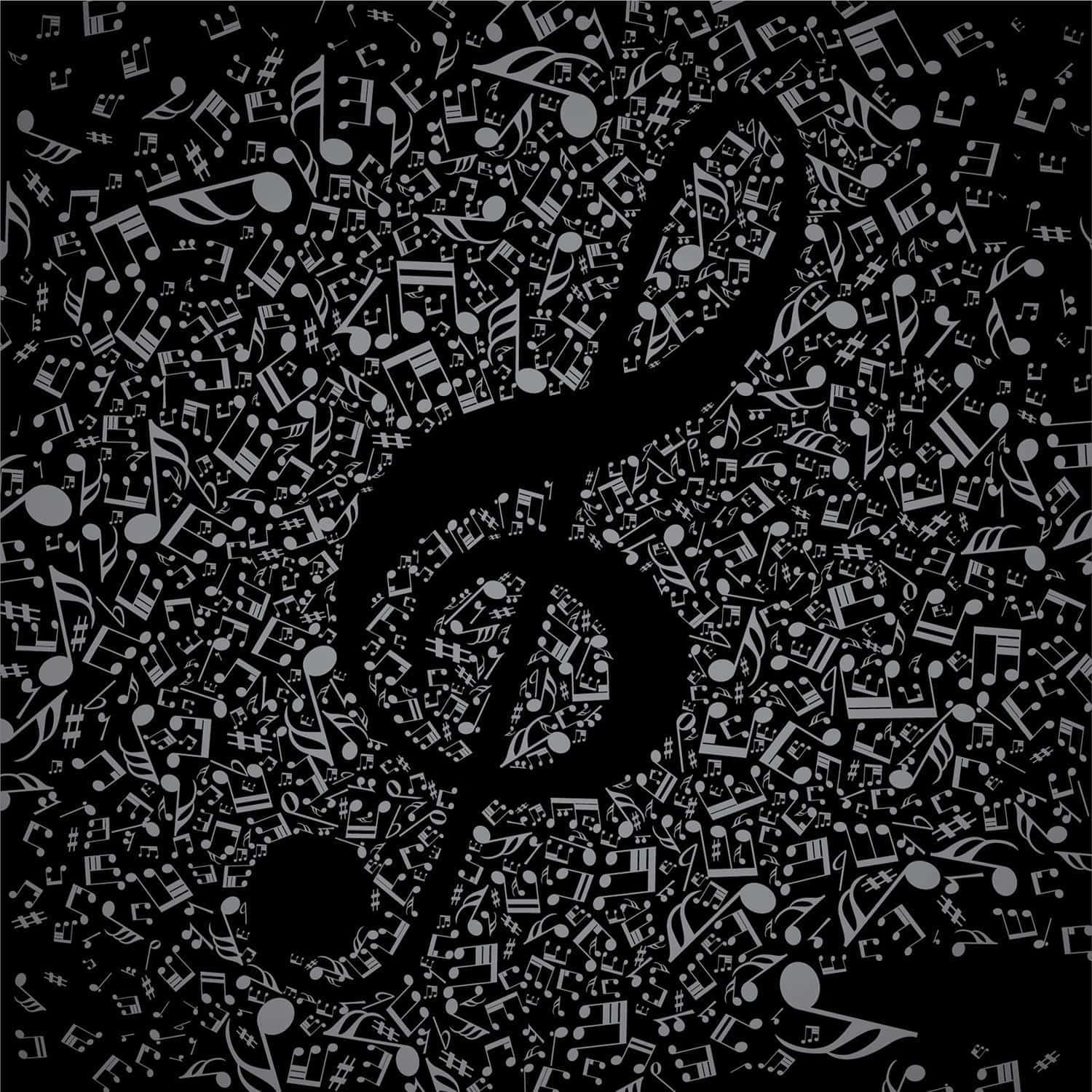 black background, silver musical notes, musical symbols, HD Desktop Wallpaper
