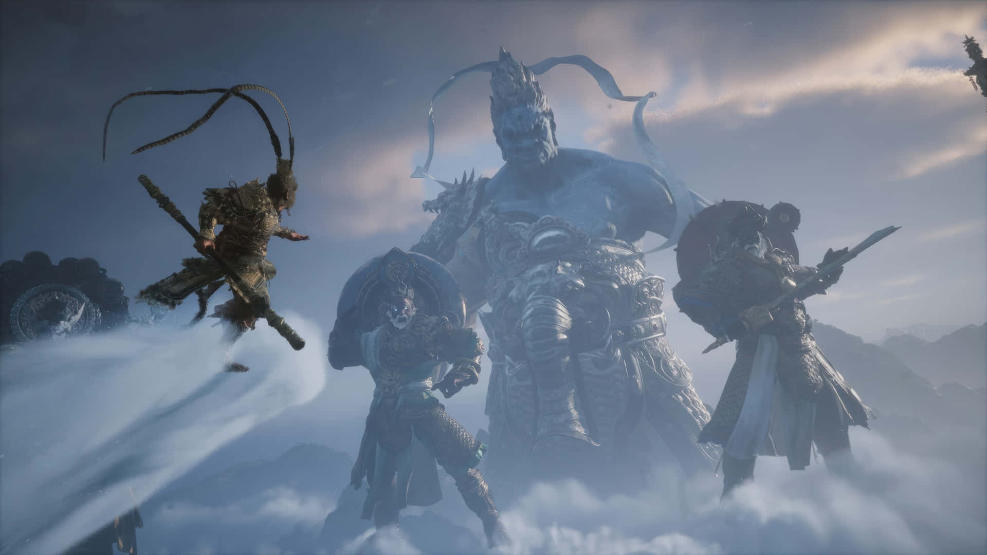 Black Myth Wukong, epic battle, storm clouds, Full HD Desktop Wallpaper