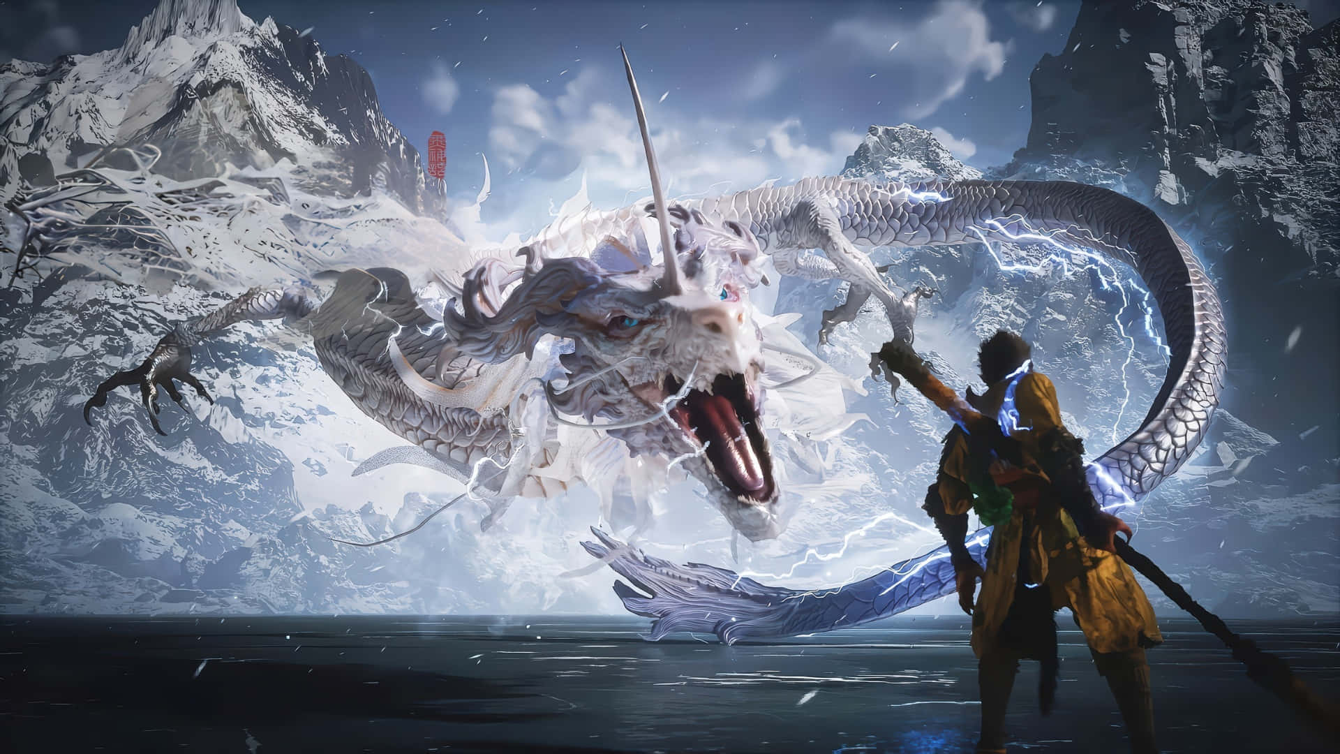 Black Myth Wukong, dragon battle, golden armor, Full HD Desktop Wallpaper