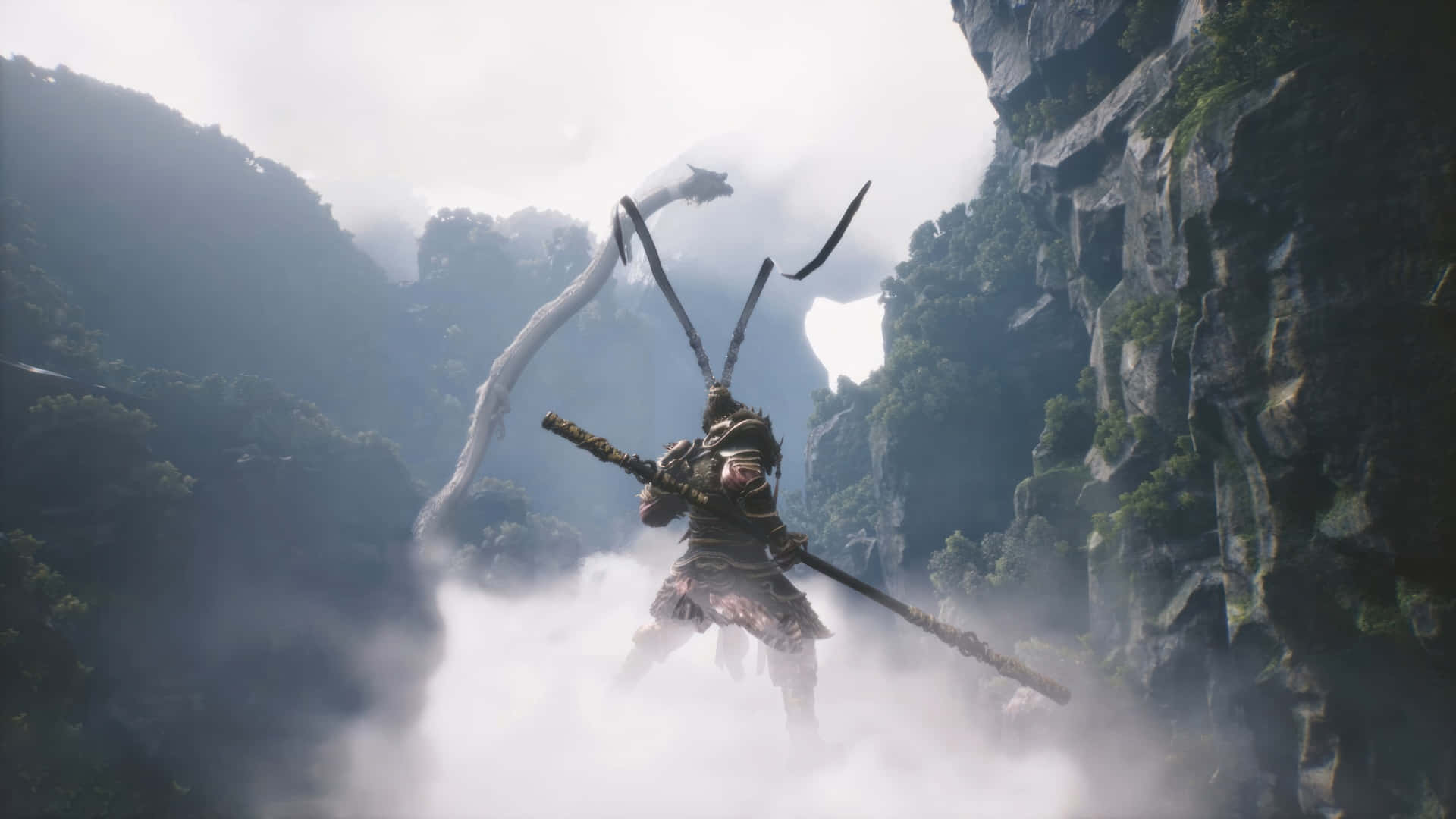 Black Myth Wukong, three swords, mist, Full HD Desktop Wallpaper