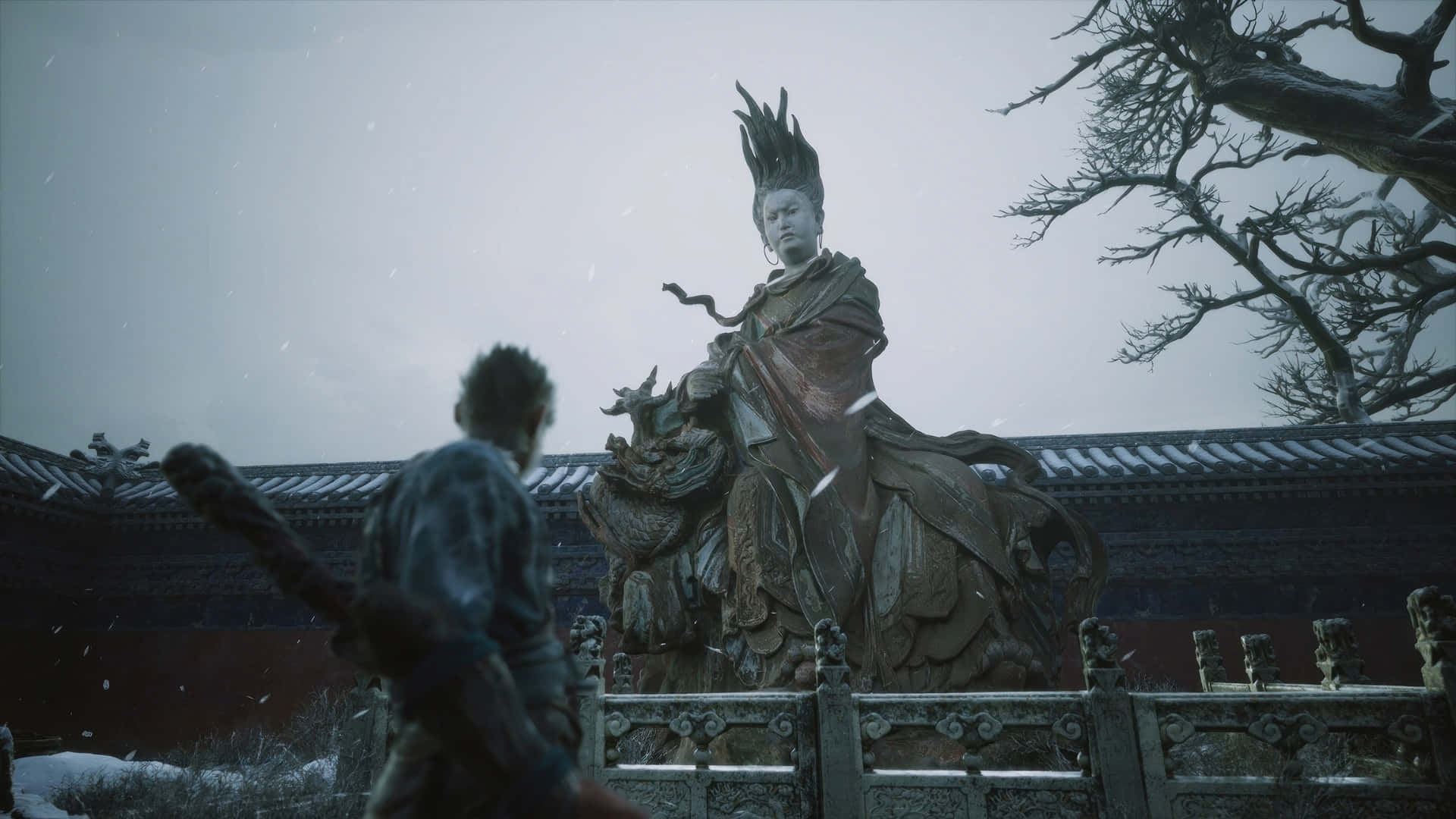 Black Myth Wukong, epic battle scene, warrior in snow, Full HD Desktop Wallpaper