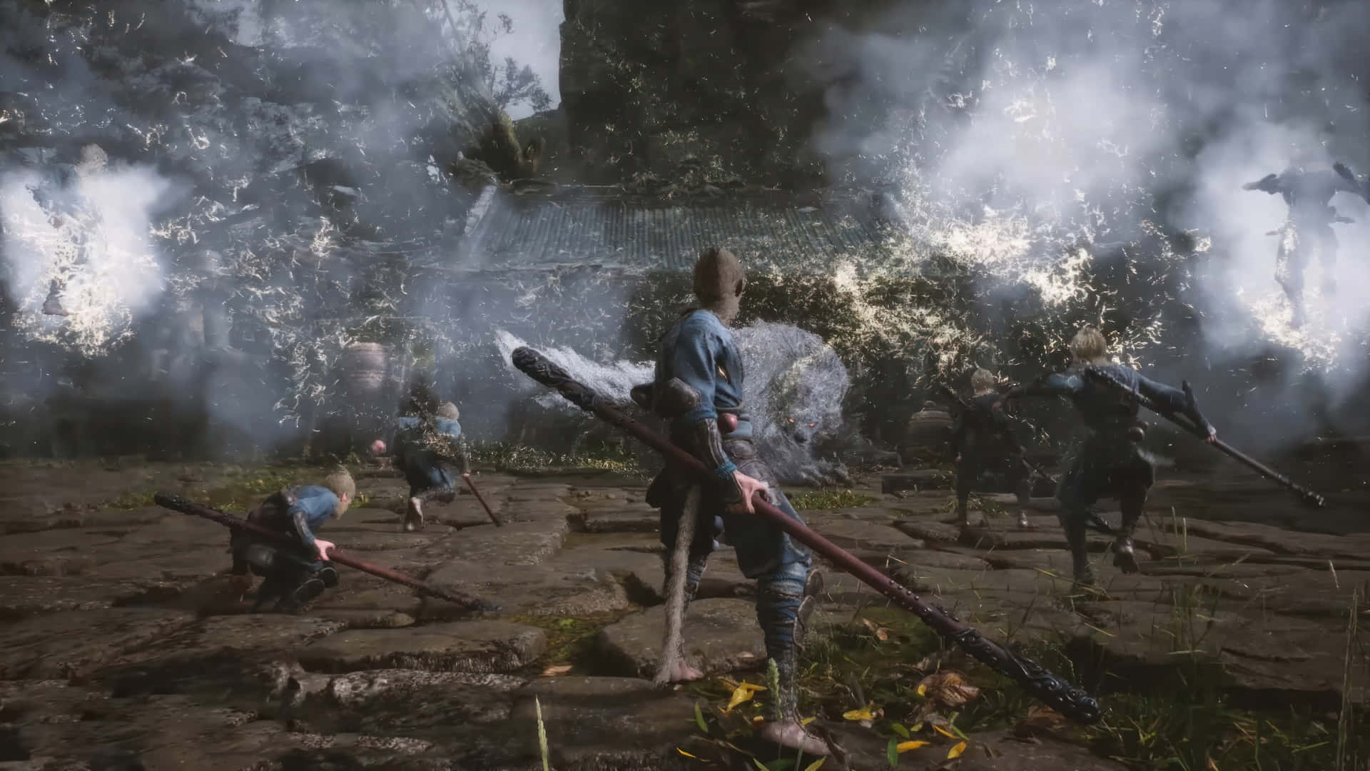 Black Myth Wukong, warrior, long staff, Full HD Desktop Wallpaper