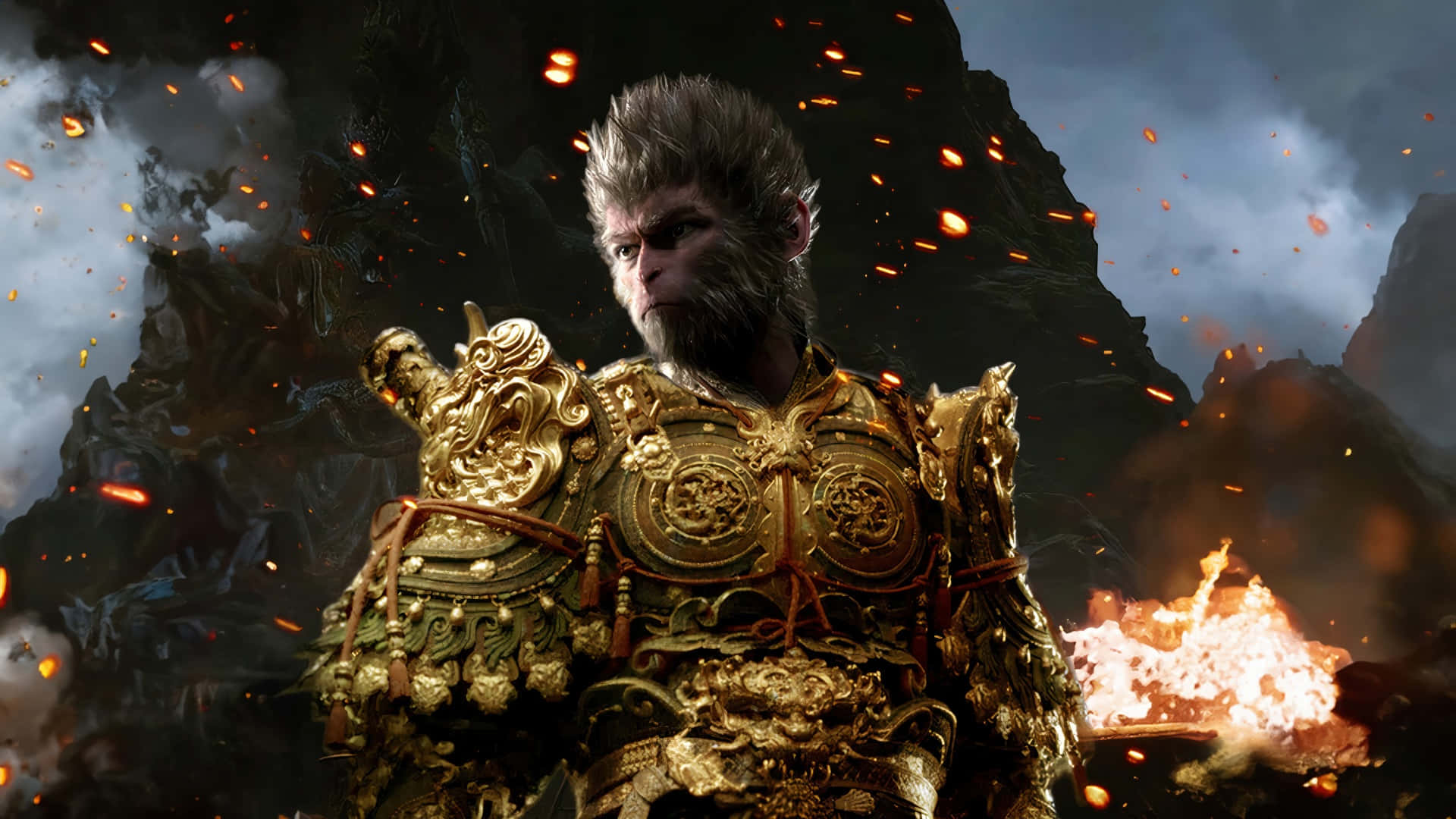 Black Myth Wukong, warrior armor, golden armor, Full HD Desktop Wallpaper