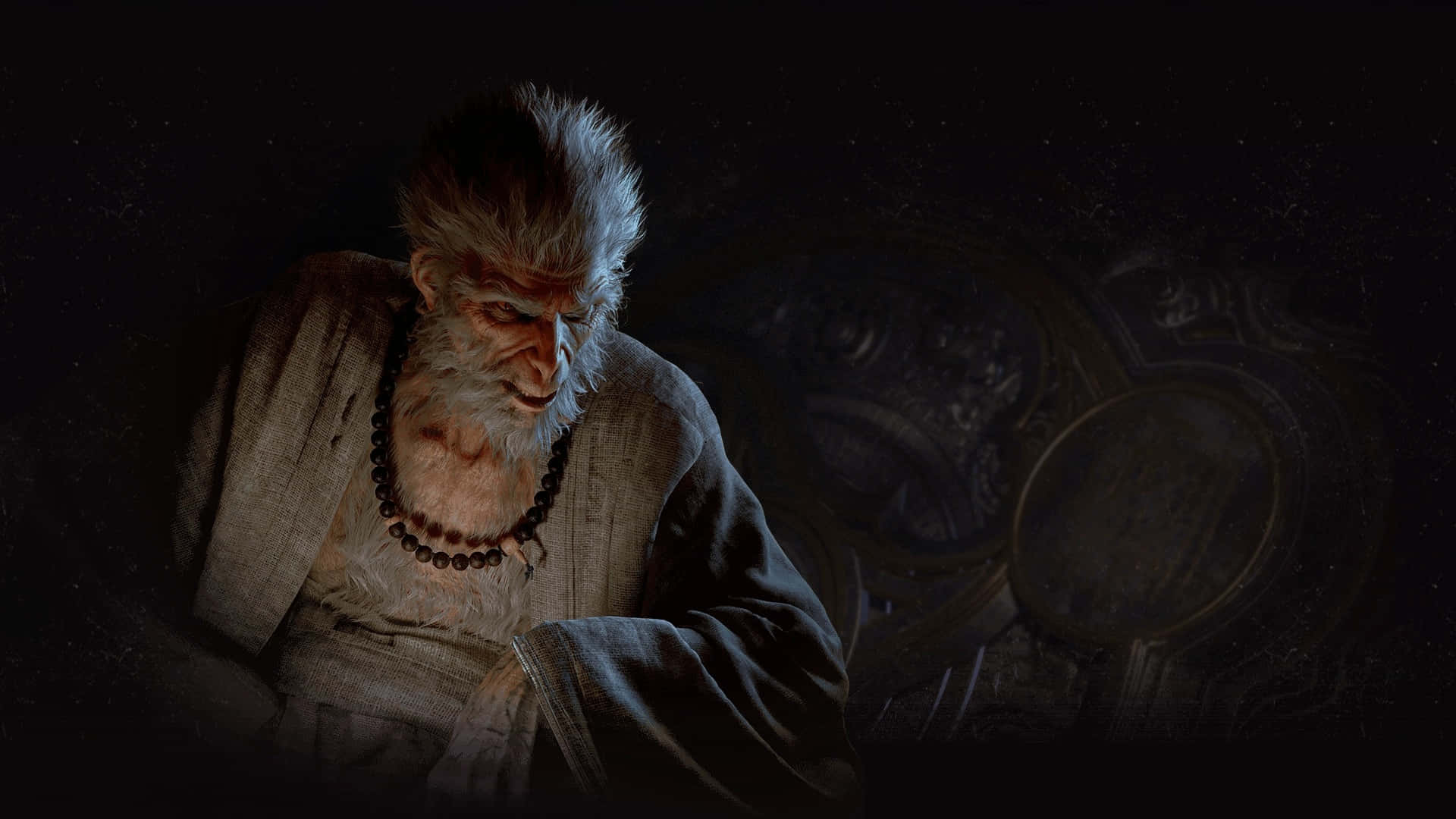 Black Myth Wukong, monkey-like figure, long beard, Full HD Desktop Wallpaper