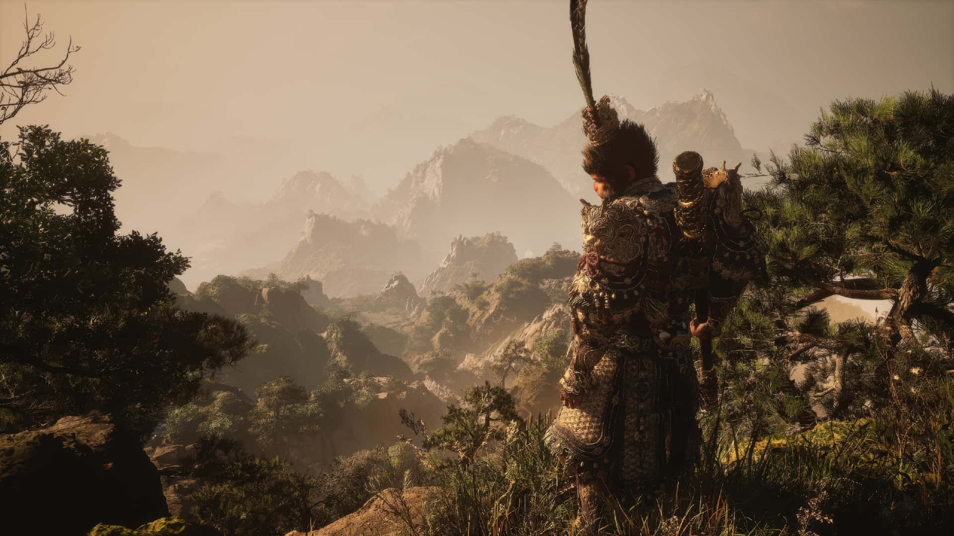 Black Myth Wukong, warrior, ornate armor, Full HD Desktop Wallpaper