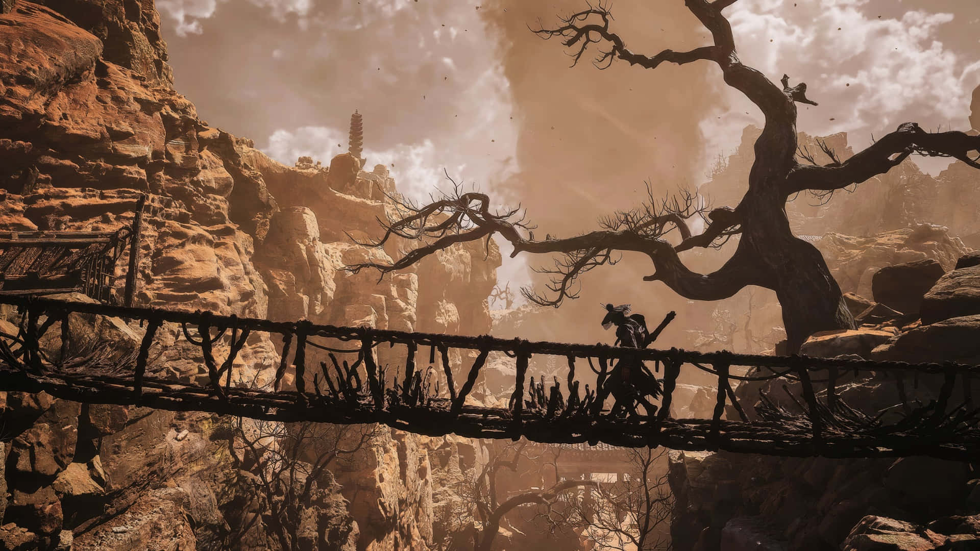 Black Myth Wukong, bridge scene, rickety rope bridge, Full HD Desktop Wallpaper