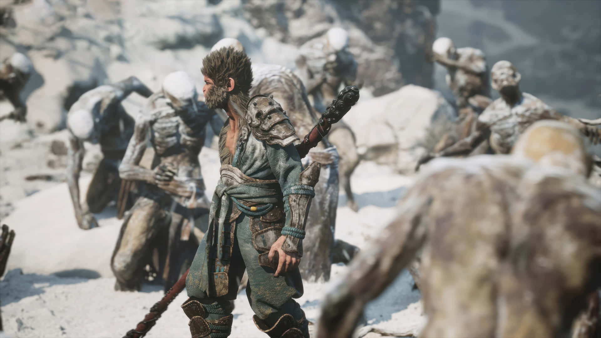 Black Myth Wukong, bearded warrior, tattered armor, Full HD Desktop Wallpaper