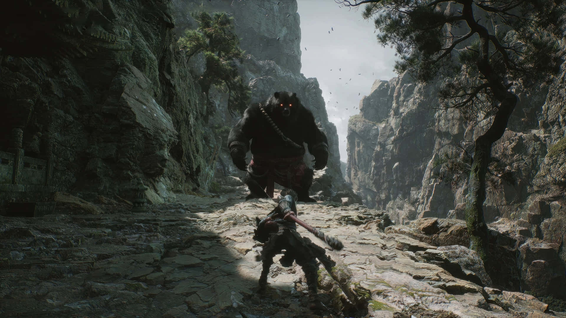 Black Myth Wukong, epic boss battle, towering monstrous bear, Full HD Desktop Wallpaper