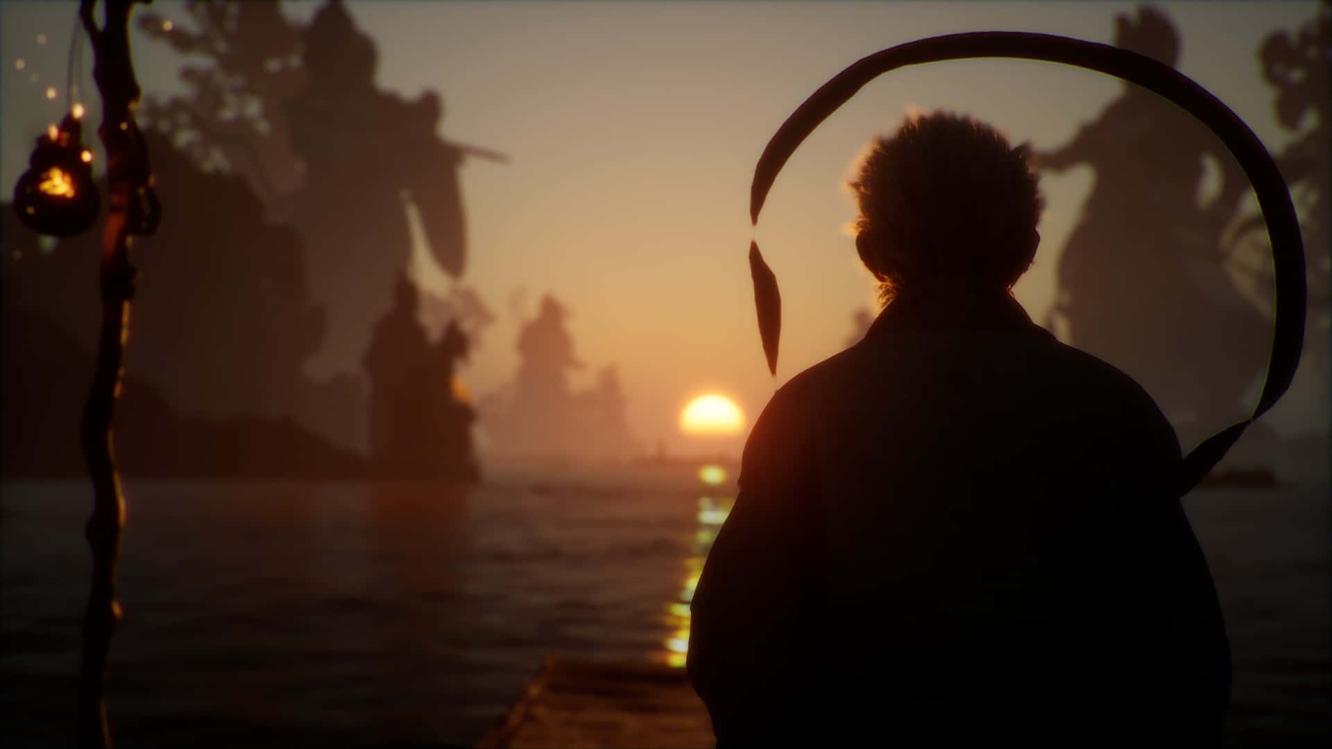 Black Myth Wukong, sunset scene, lone figure, Full HD Desktop Wallpaper