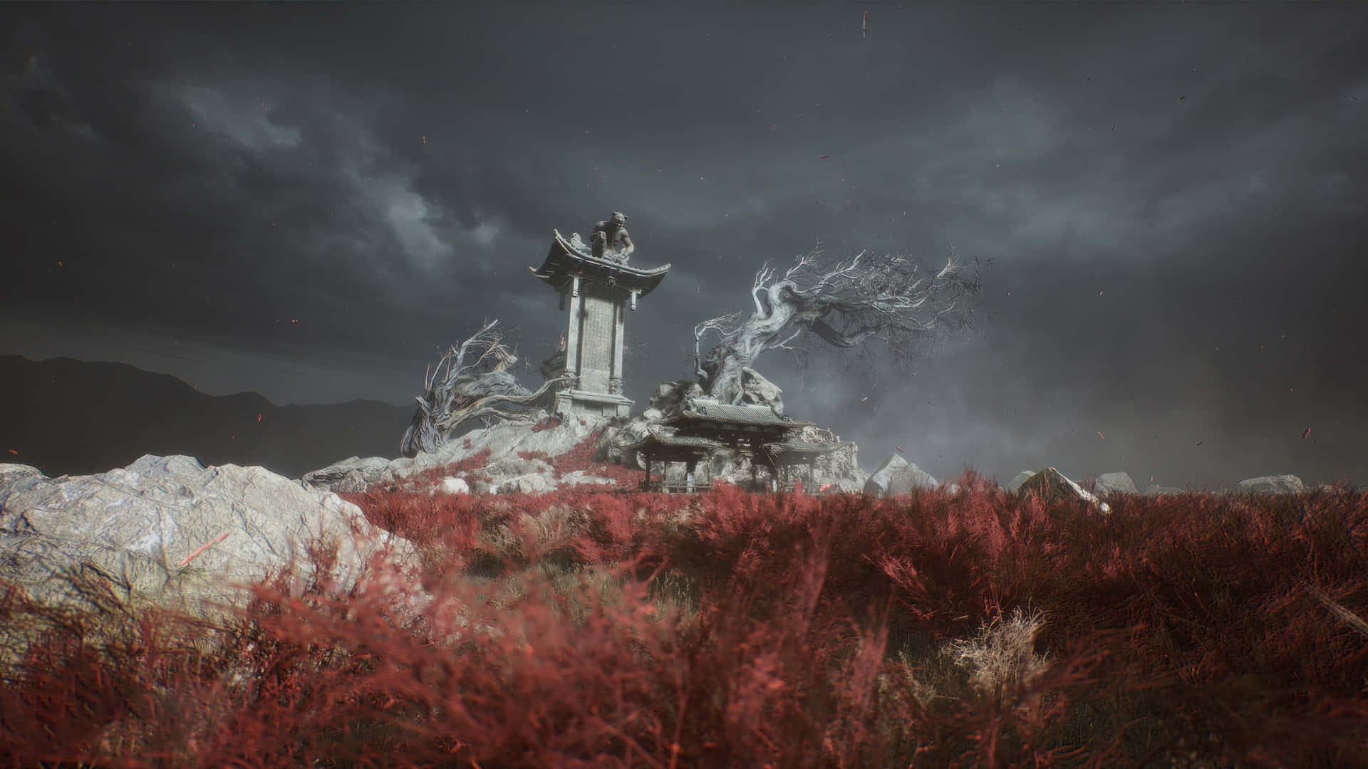 Black Myth Wukong, scenic landscape, warrior, Full HD Desktop Wallpaper