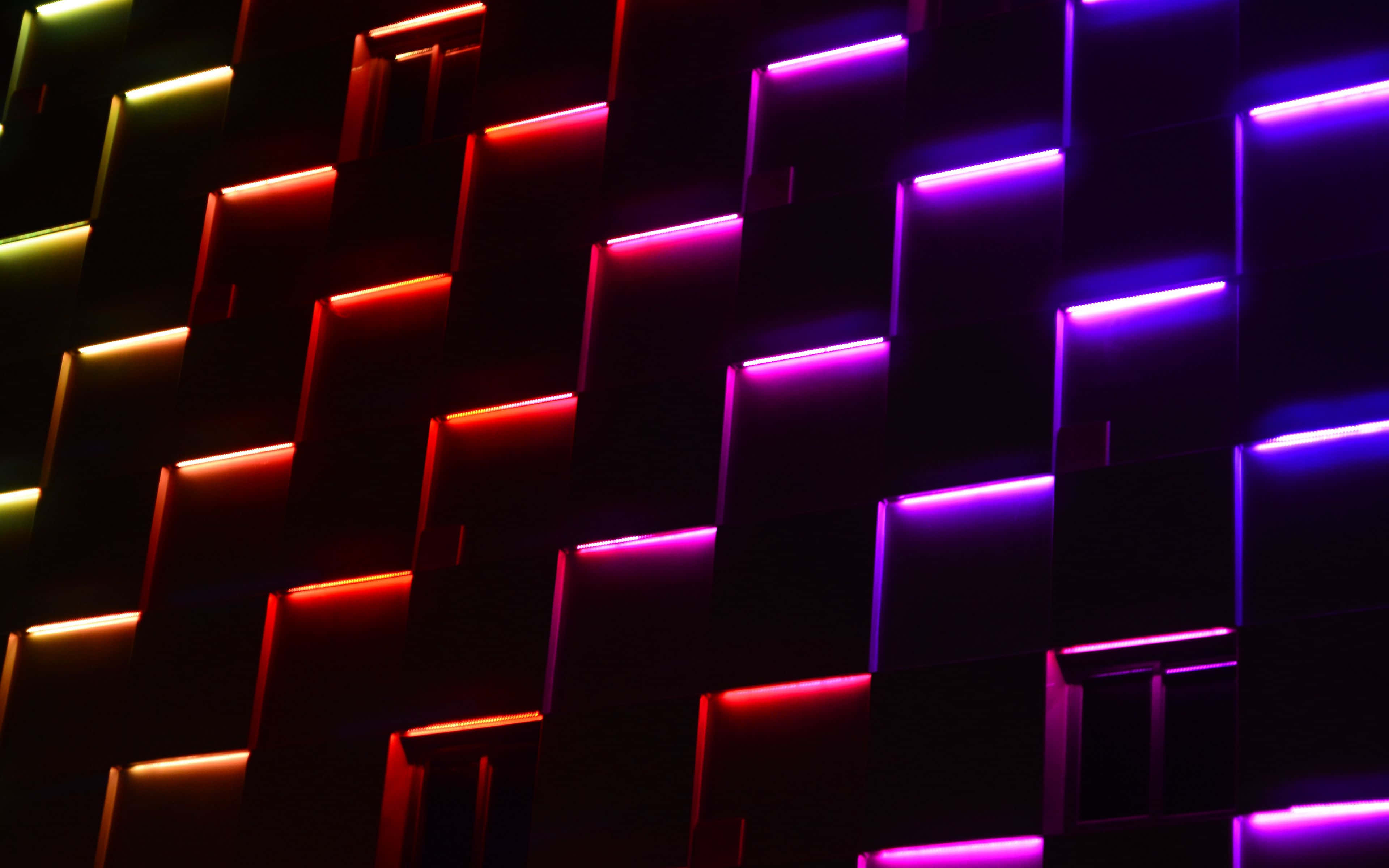 neon cubes, red purple and yellow, futuristic digital art installation, 4K Desktop Wallpaper
