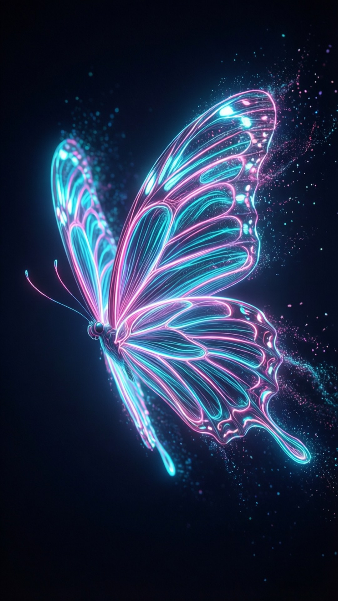 Neon Butterfly Dream, glowing cyber butterfly, neon wings, Full HD Phone Wallpaper