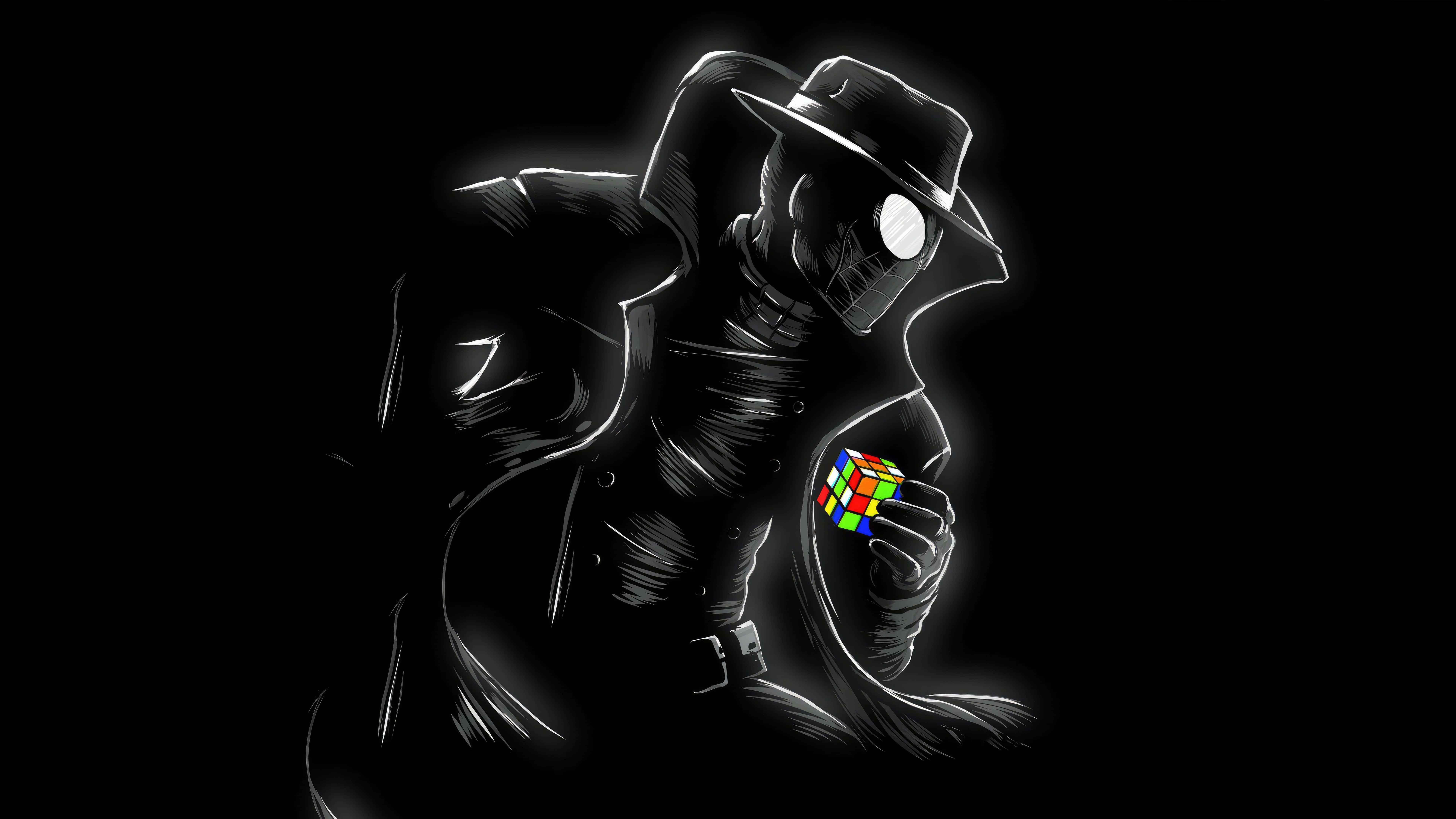 Black Noir, Rubik's cube, glowing skeletal figure, 8K Desktop Wallpaper