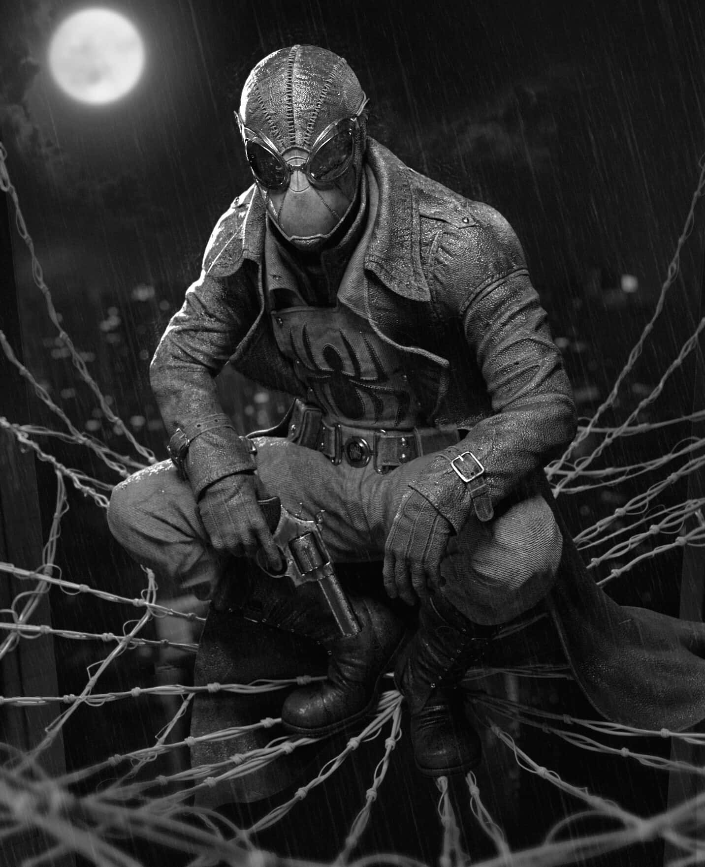 Black Noir, full moon, barbed wire, HD Phone Wallpaper