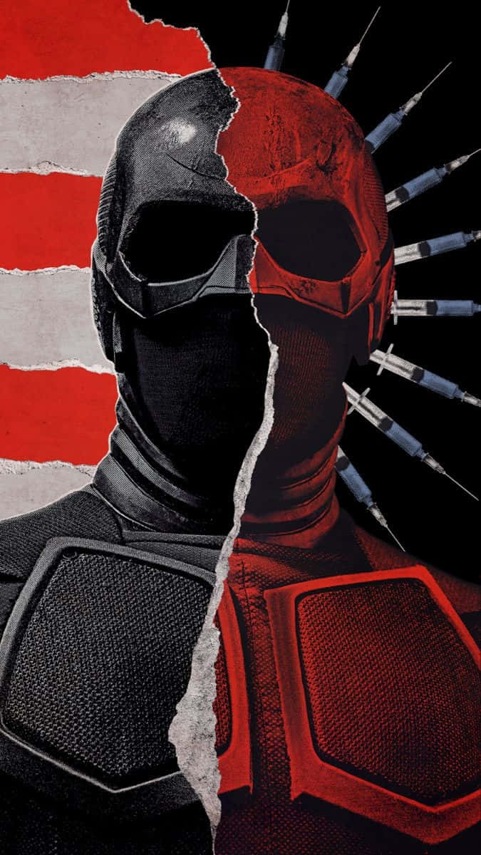 Black Noir, torn American flag, split-faced masked figure, SD Phone Wallpaper