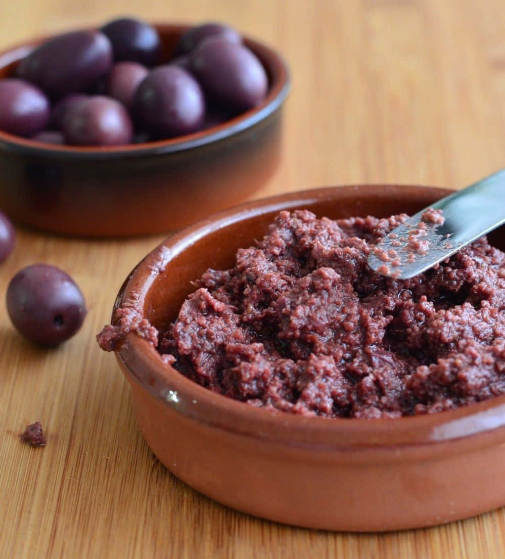 Black Olives, terracotta bowl, olive paste, SD Phone Wallpaper