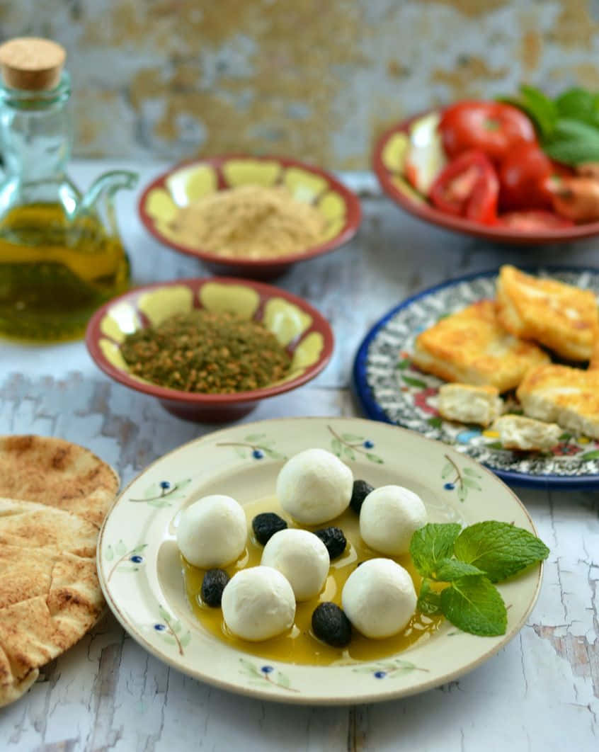 Black Olives, fresh mozzarella balls, olives, SD Phone Wallpaper