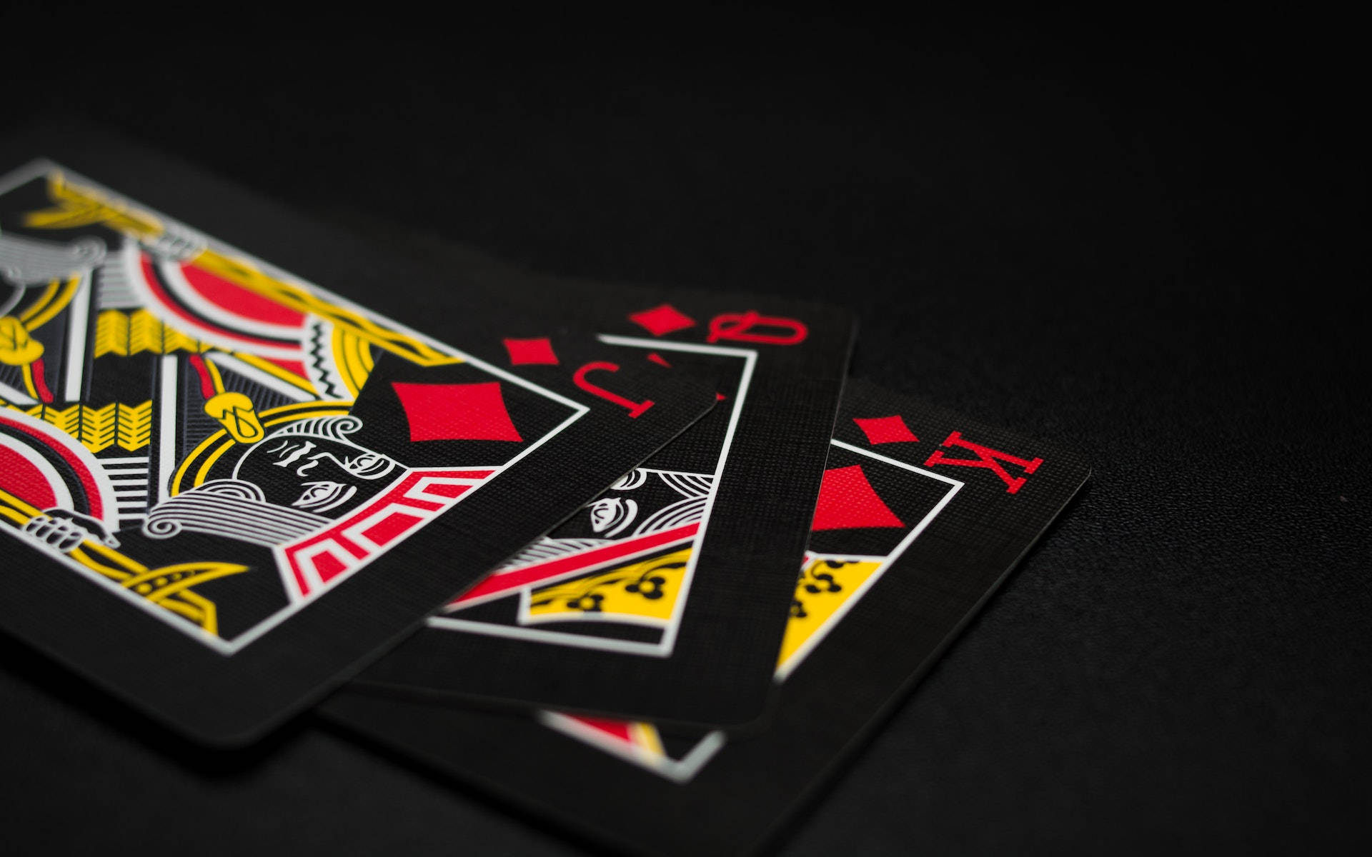 Black Playing Cards, king of diamonds, dark surface, Full HD Desktop Wallpaper