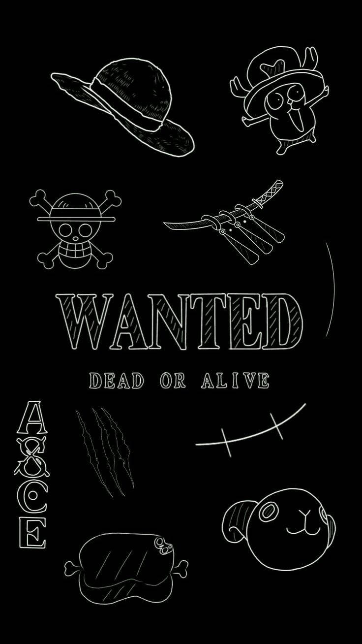 Black Aesthetic Anime One Piece Imagery, white chalk-style sketches, anime characters, HD Phone Wallpaper