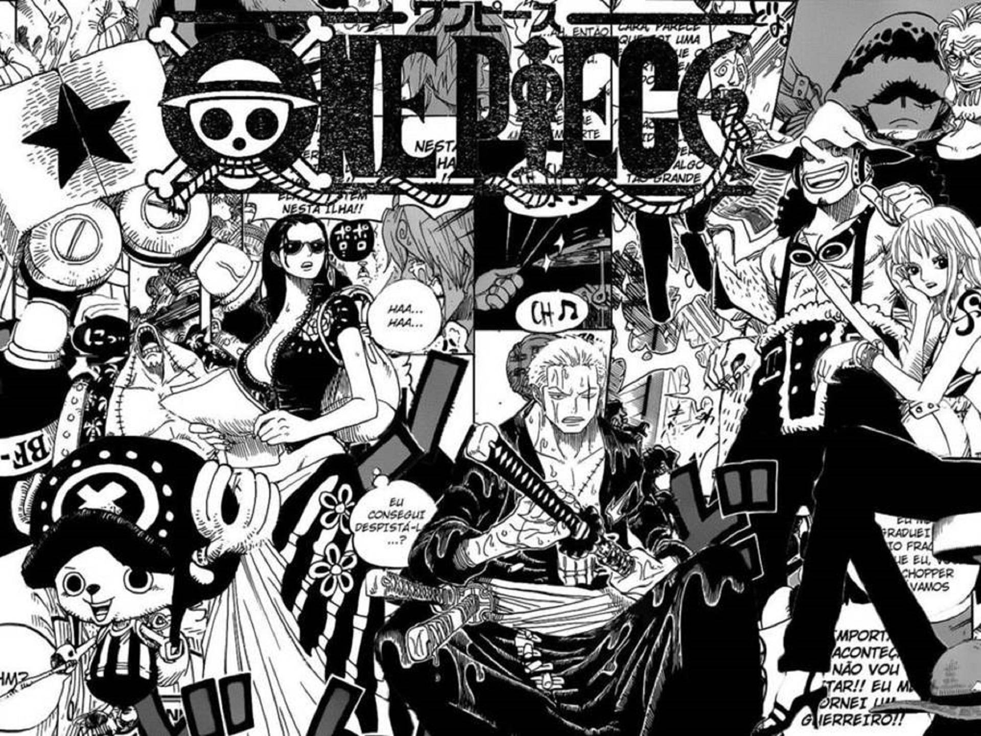 One Piece, manga, black and white, Full HD Desktop Wallpaper
