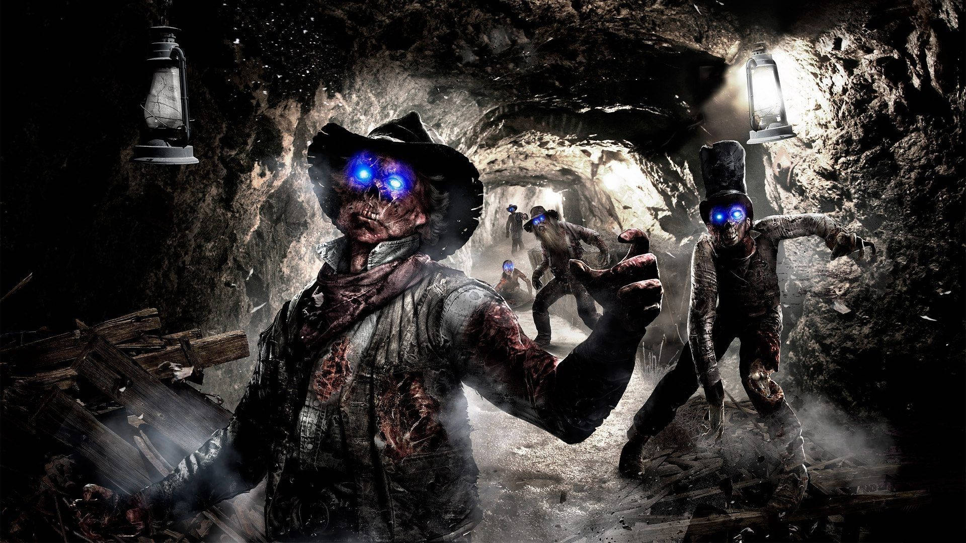 Black Ops 4 Zombies, zombie miners, glowing blue eyes, Full HD Desktop Wallpaper