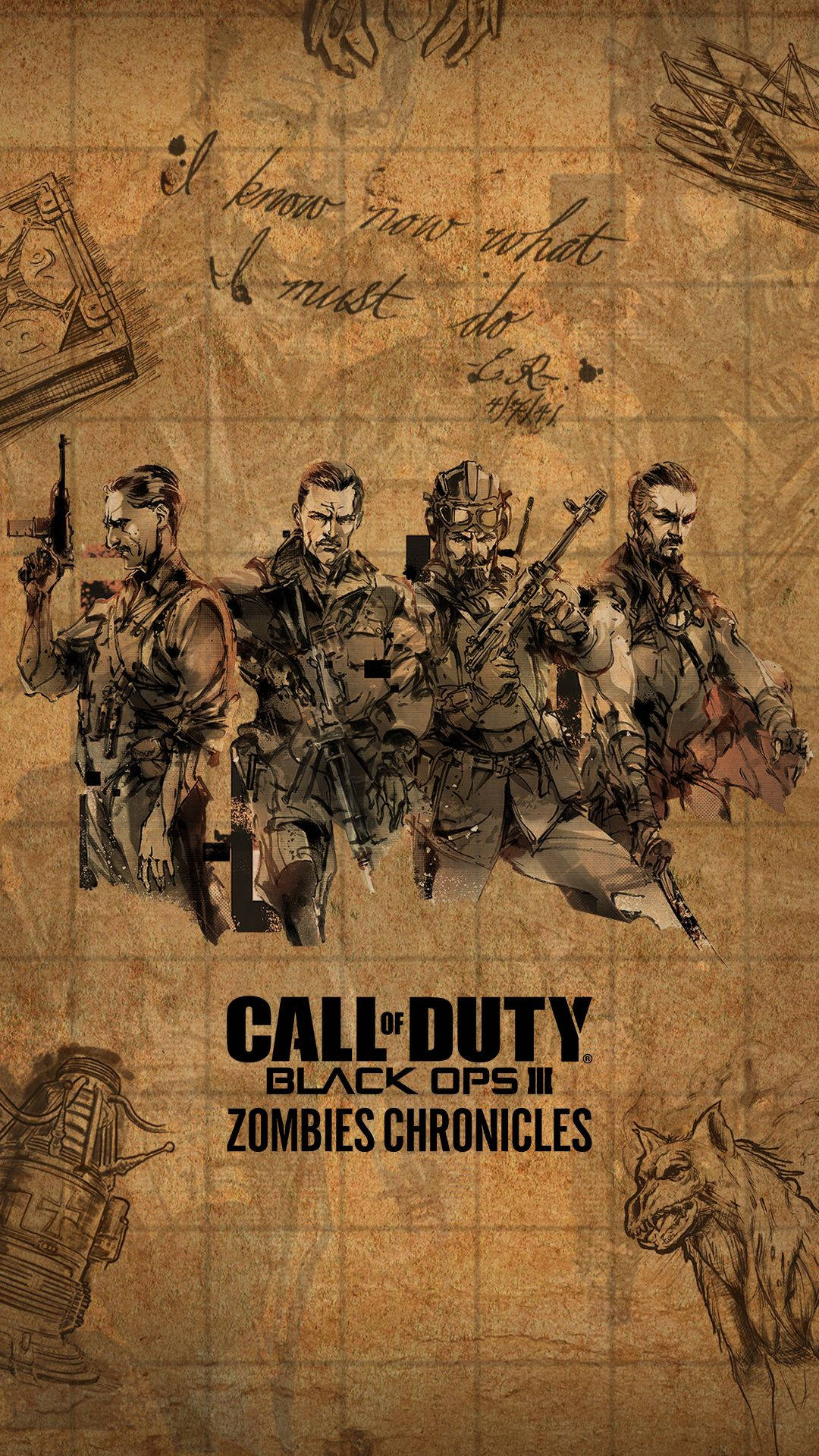 Black Ops 4 Zombies, tactical gear, aged parchment, Full HD Phone Wallpaper