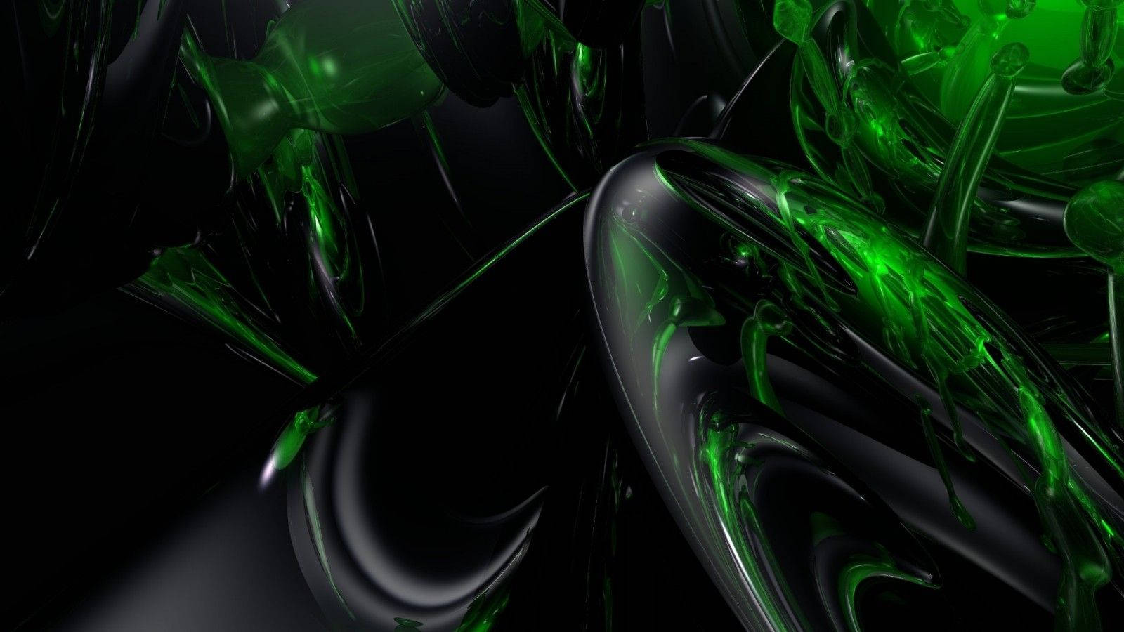 neon green, glossy black surface, abstract motion, HD Desktop Wallpaper