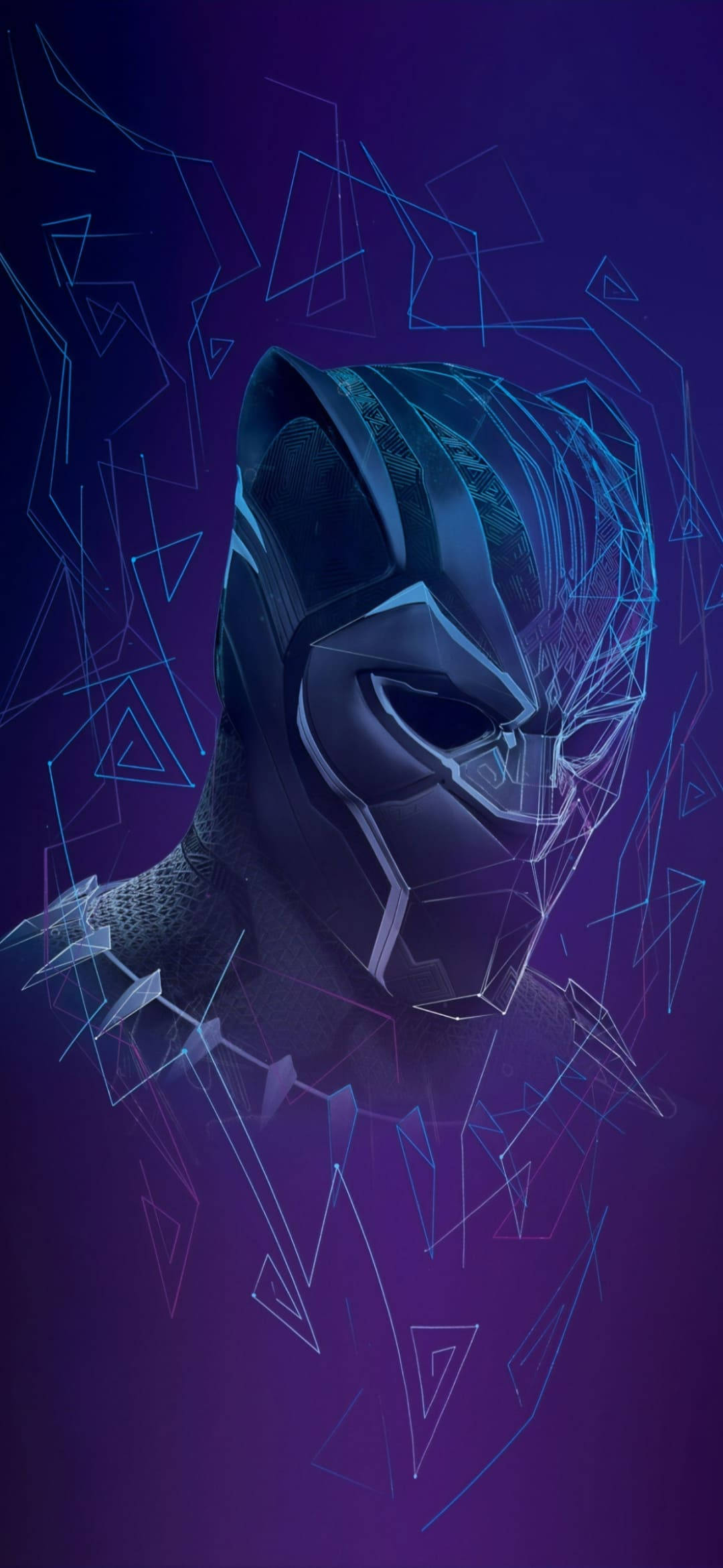Black Panther, geometric lines, glowing blue, Full HD Phone Wallpaper