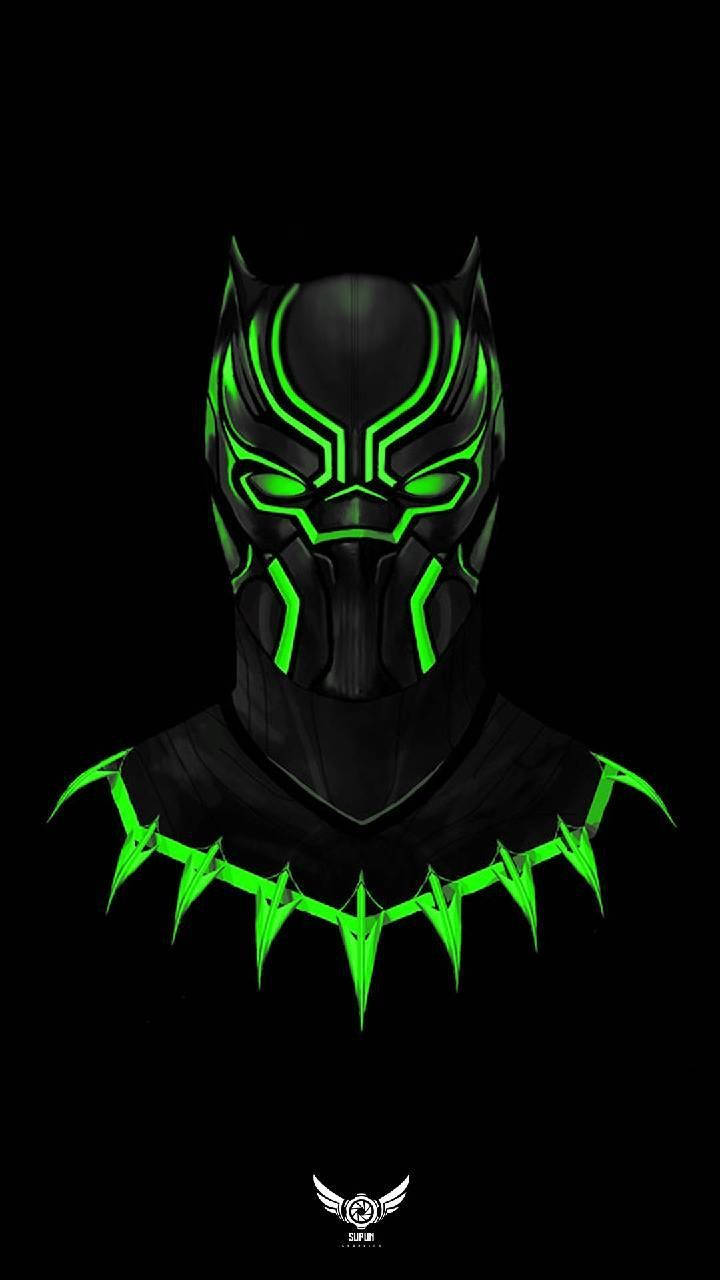 Green Black Panther, glowing green, mask, HD Phone Wallpaper