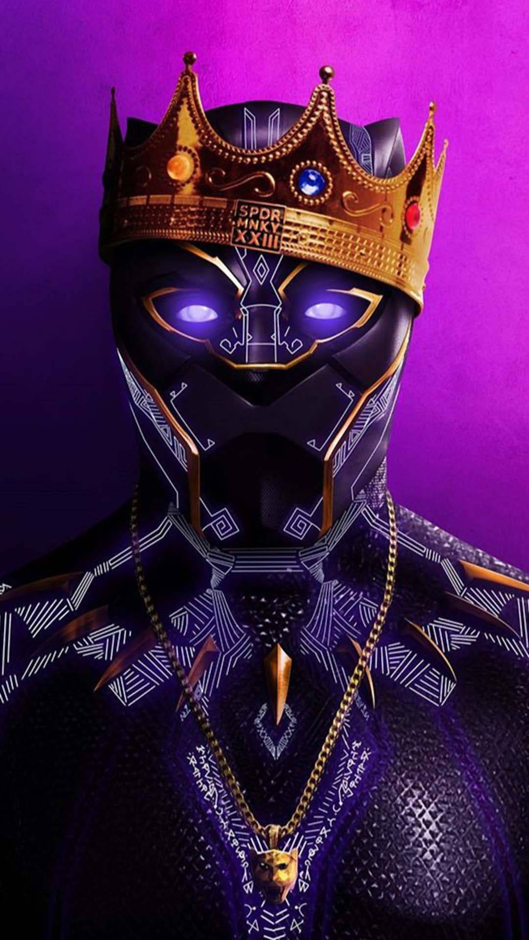 Black Panther, golden crown, glowing eyes, Full HD Phone Wallpaper