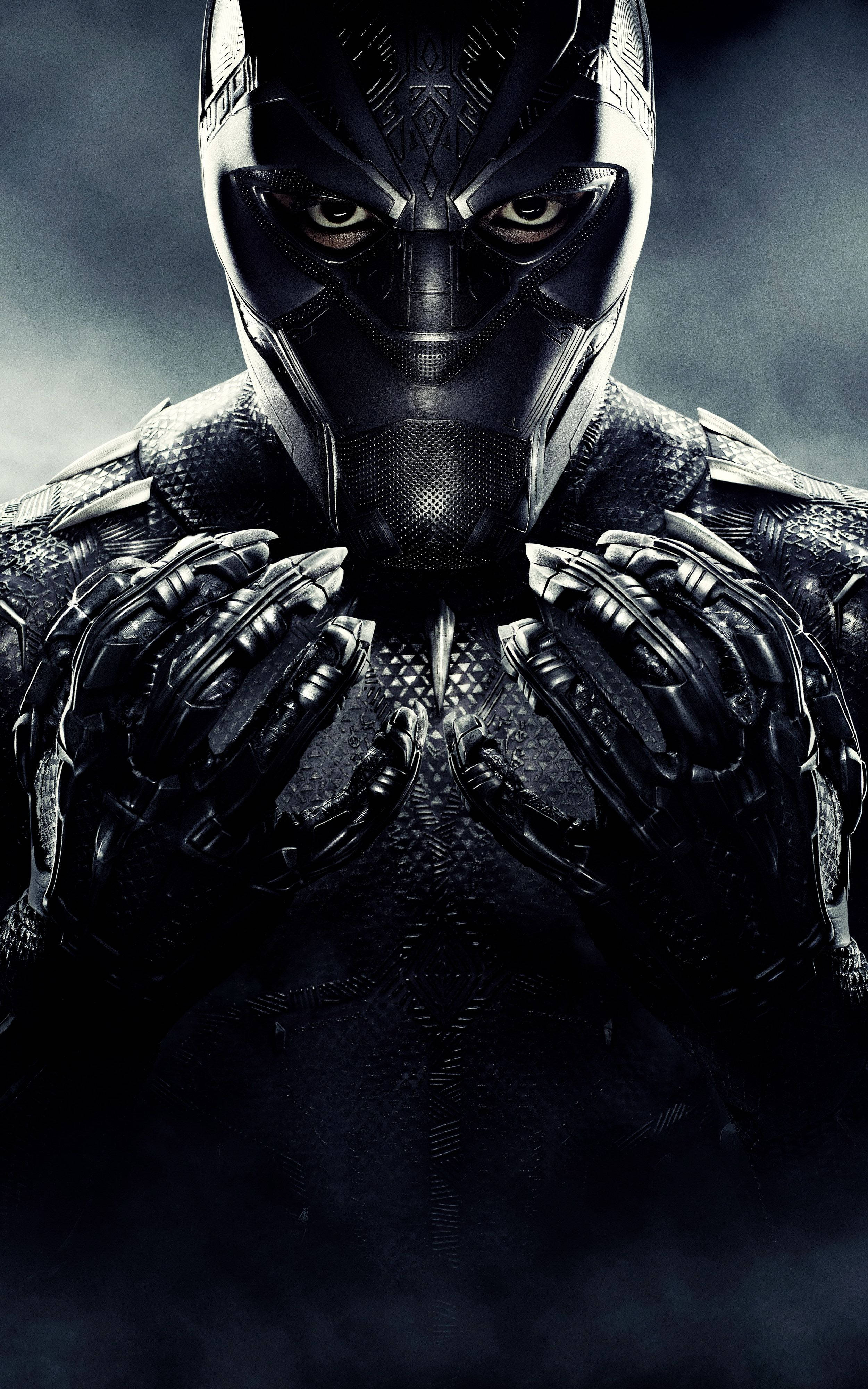 Black Panther, sleek black suit, glowing eyes, 4K Phone Wallpaper