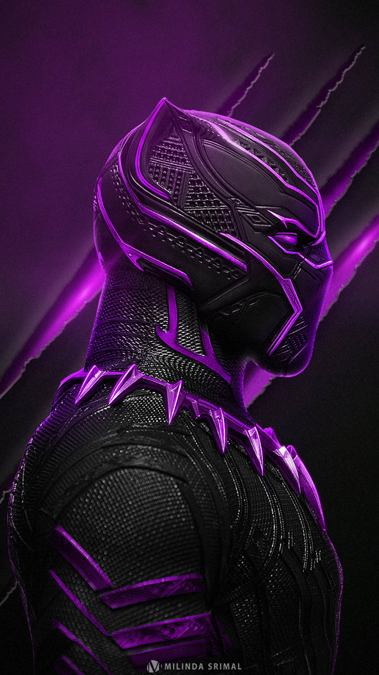 Black Panther Android, purple energy, sleek armor, Full HD Phone Wallpaper