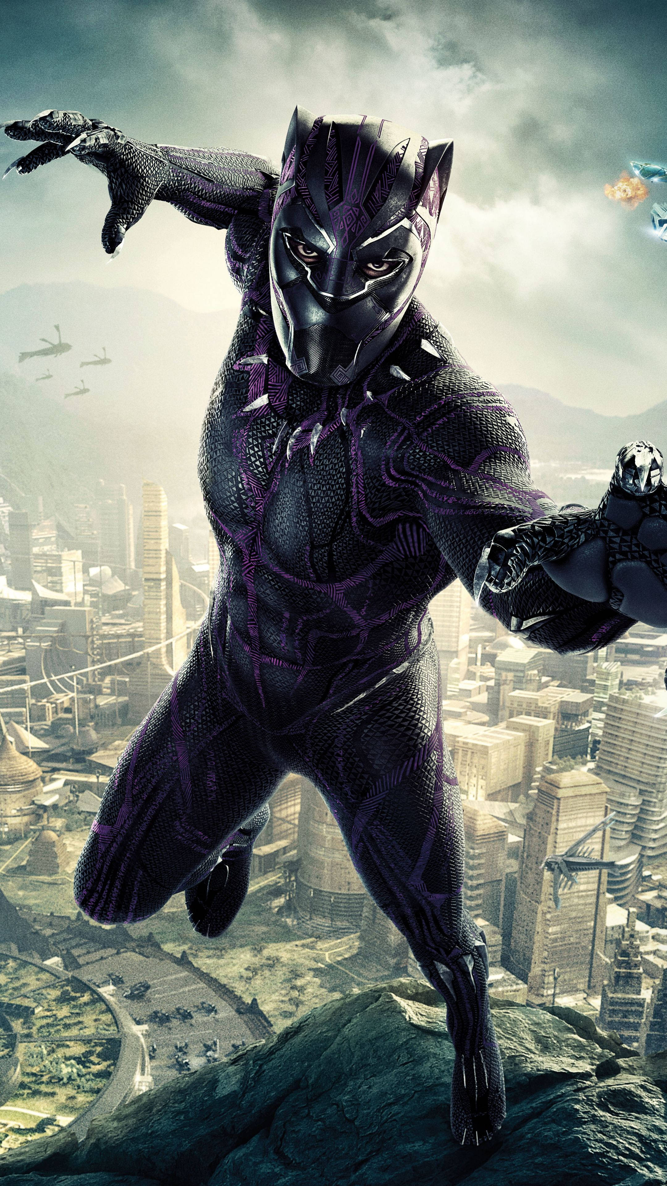 Black Panther, cityscape, cloudy sky, 4K Phone Wallpaper