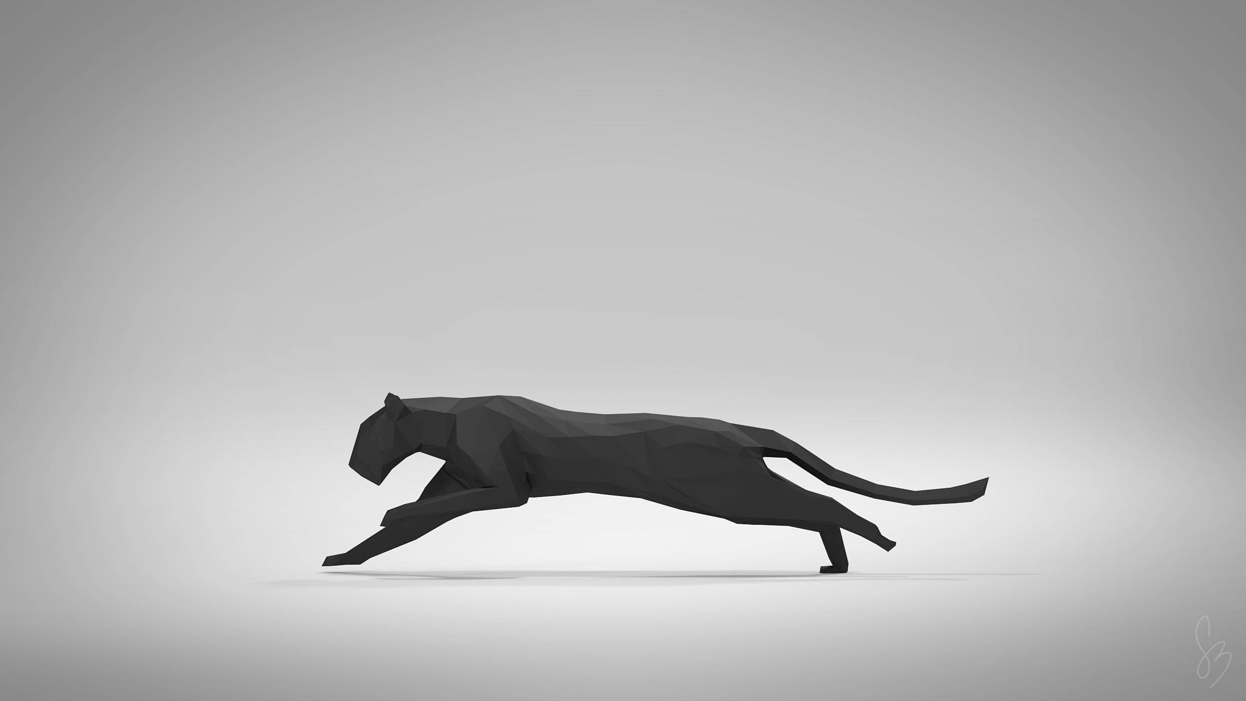 Black Panther Animal, low-poly, panther sculpture, 2K Desktop Wallpaper