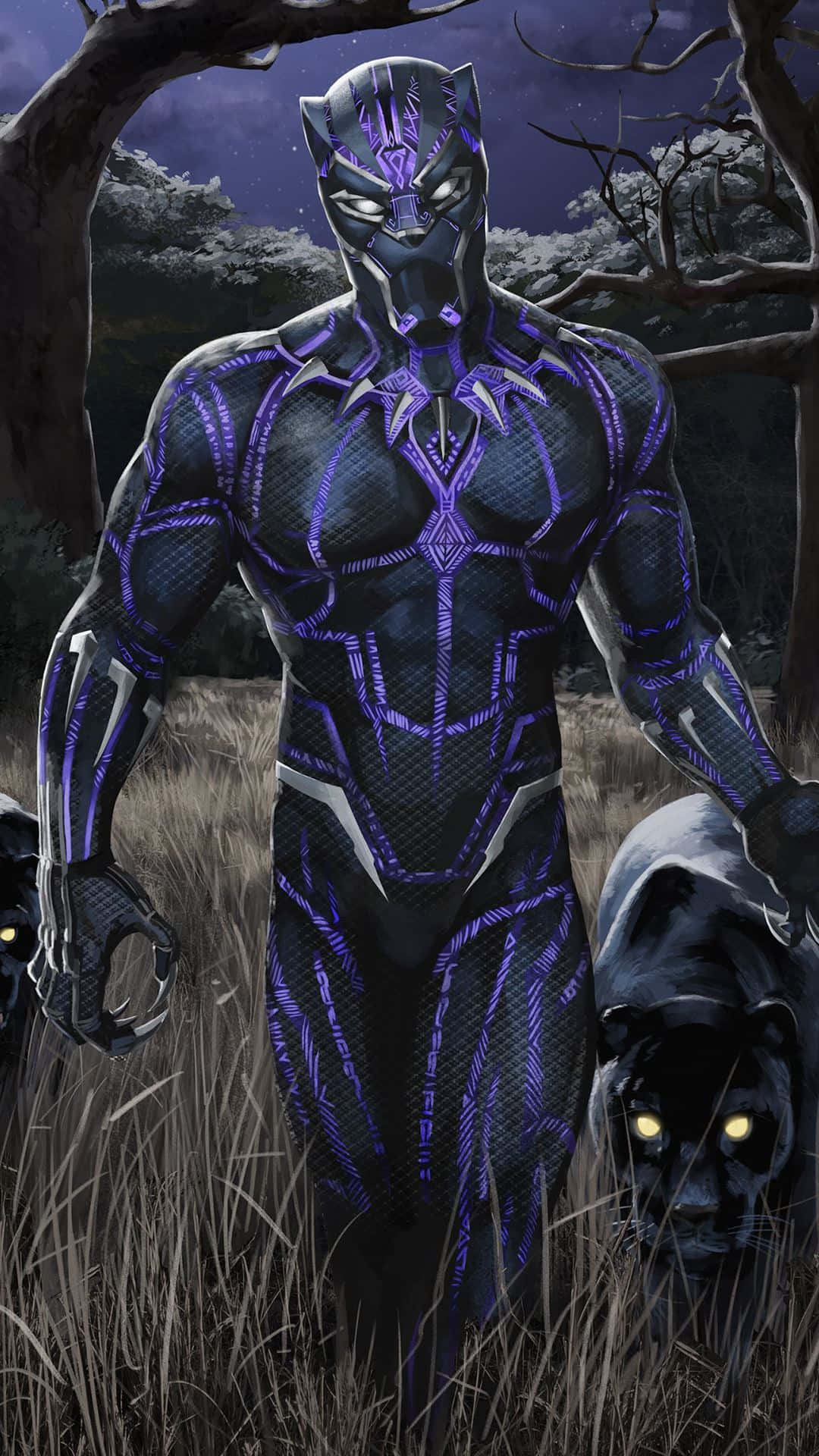 Black Panther, moonlit forest, glowing eyes, Full HD Phone Wallpaper
