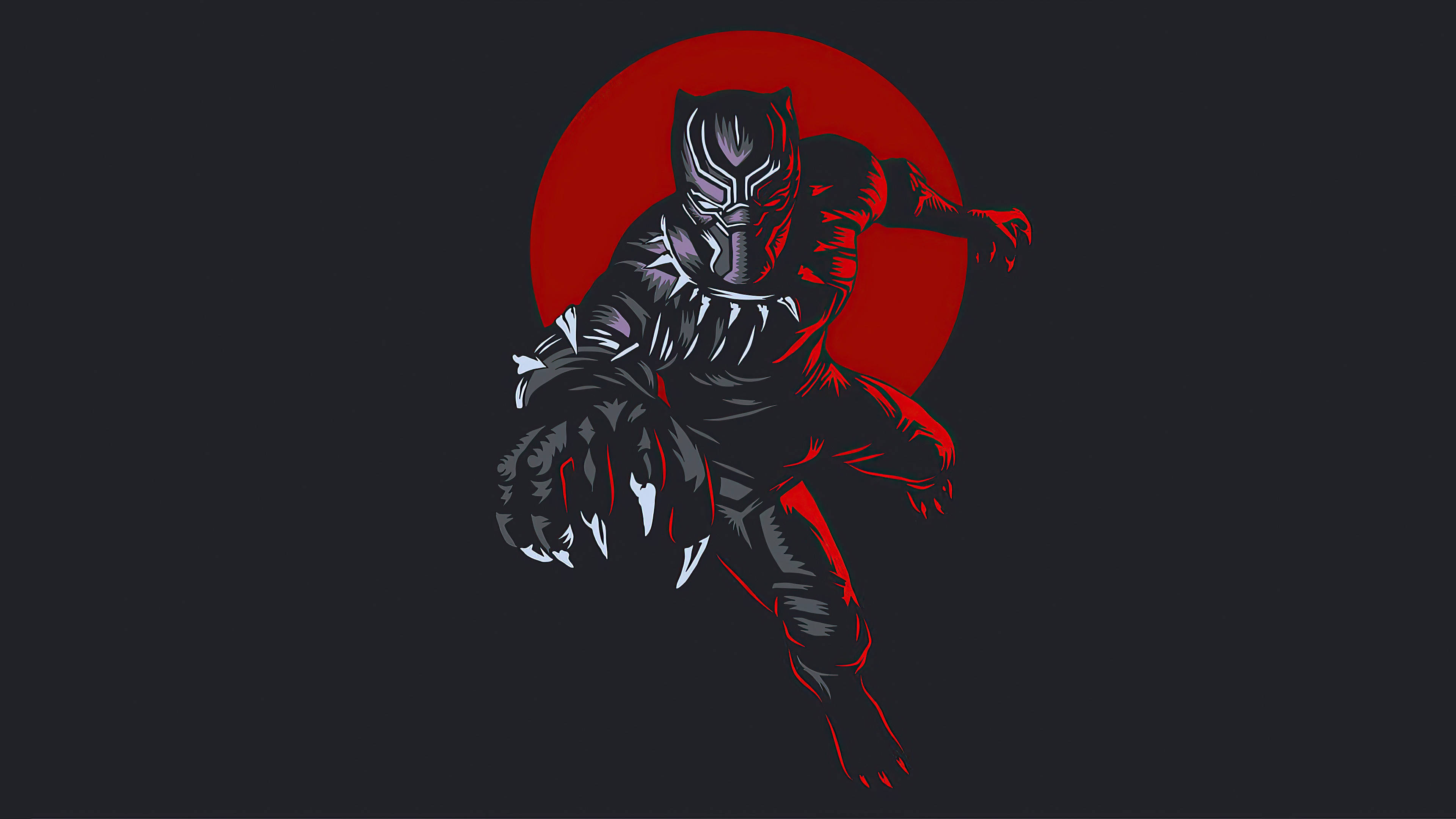 Black Panther, dynamic pose, bold red circular backdrop, 4K Desktop Wallpaper