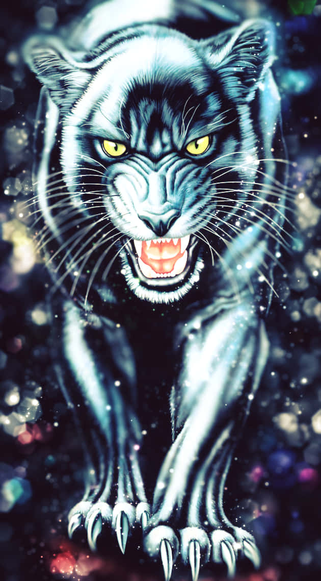black panther, glowing yellow eyes, cosmic background, SD Phone Wallpaper