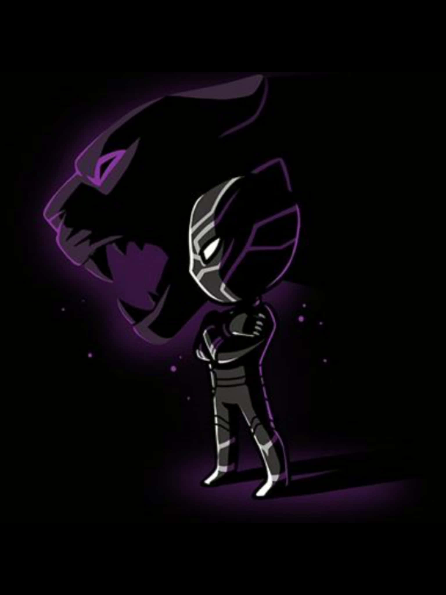 Black Panther, chibi Black Panther, glowing purple lines, Full HD Phone Wallpaper