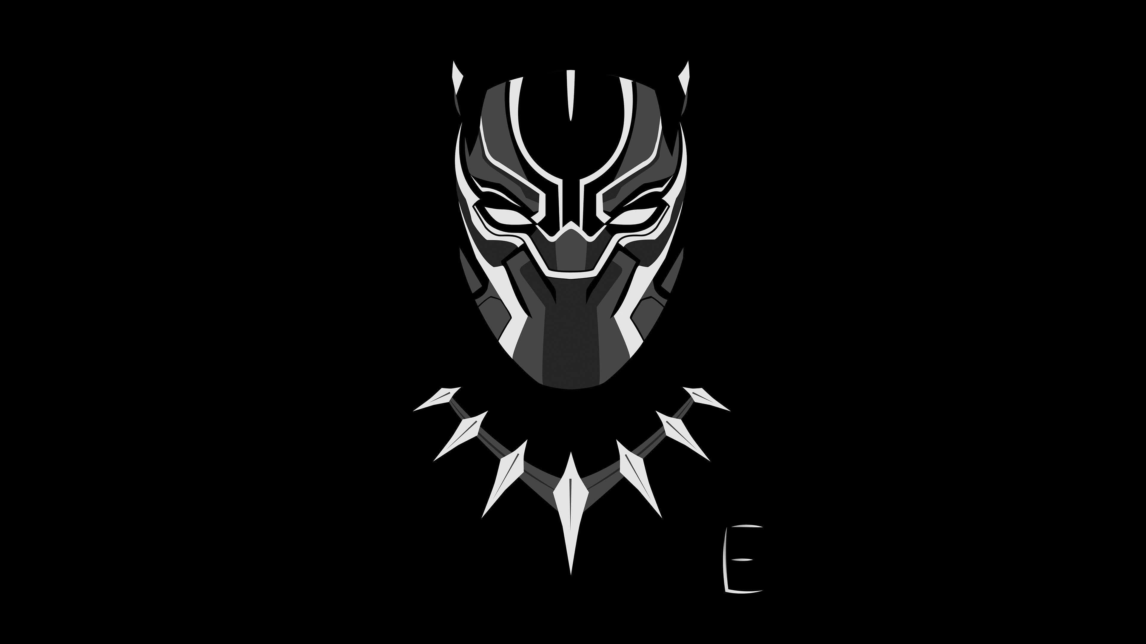 Black Panther, stark black and white, stylized panther mask, 4K Desktop Wallpaper
