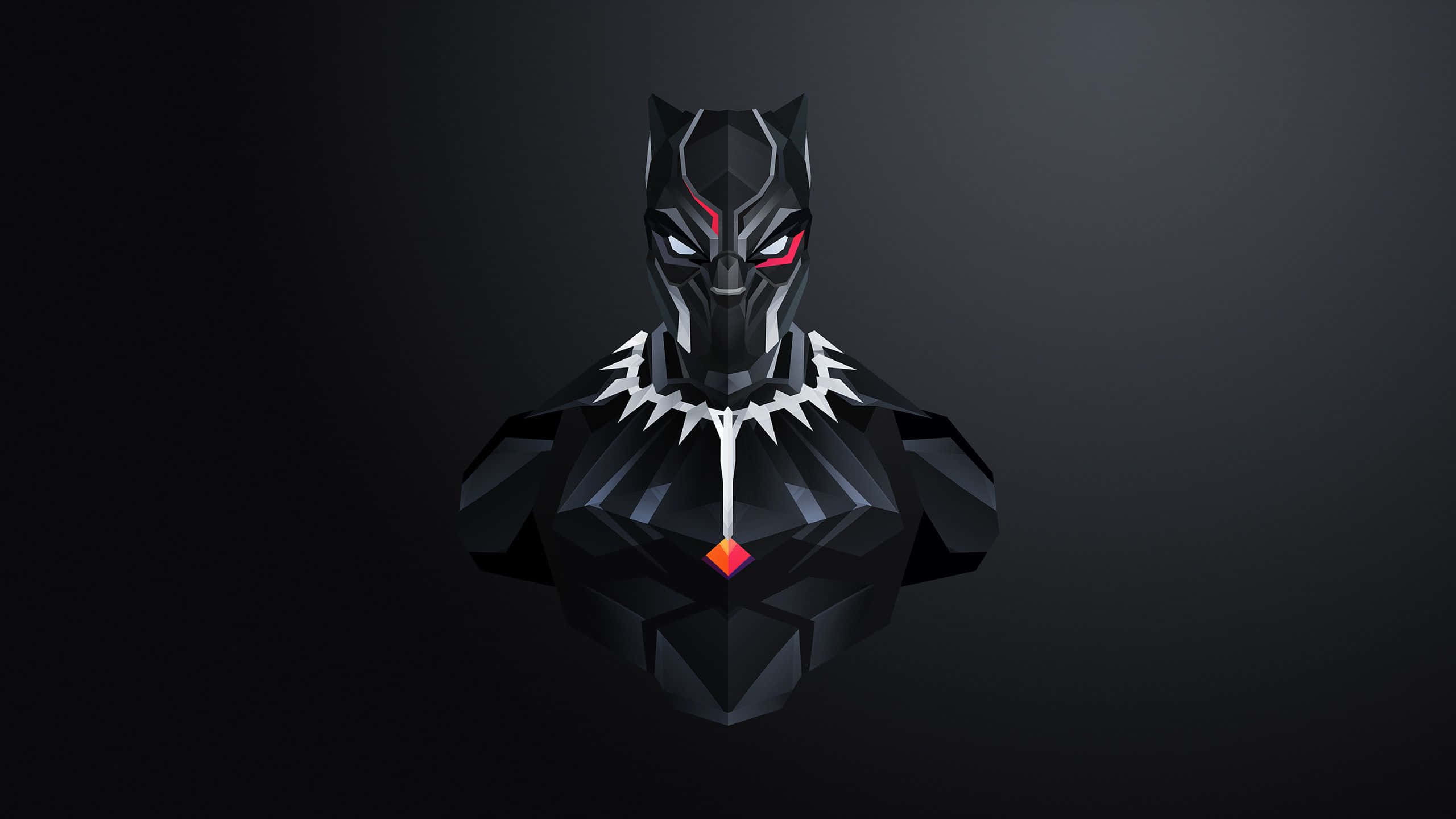 Black Panther, glowing red eyes, diamond pendant, 2K Desktop Wallpaper
