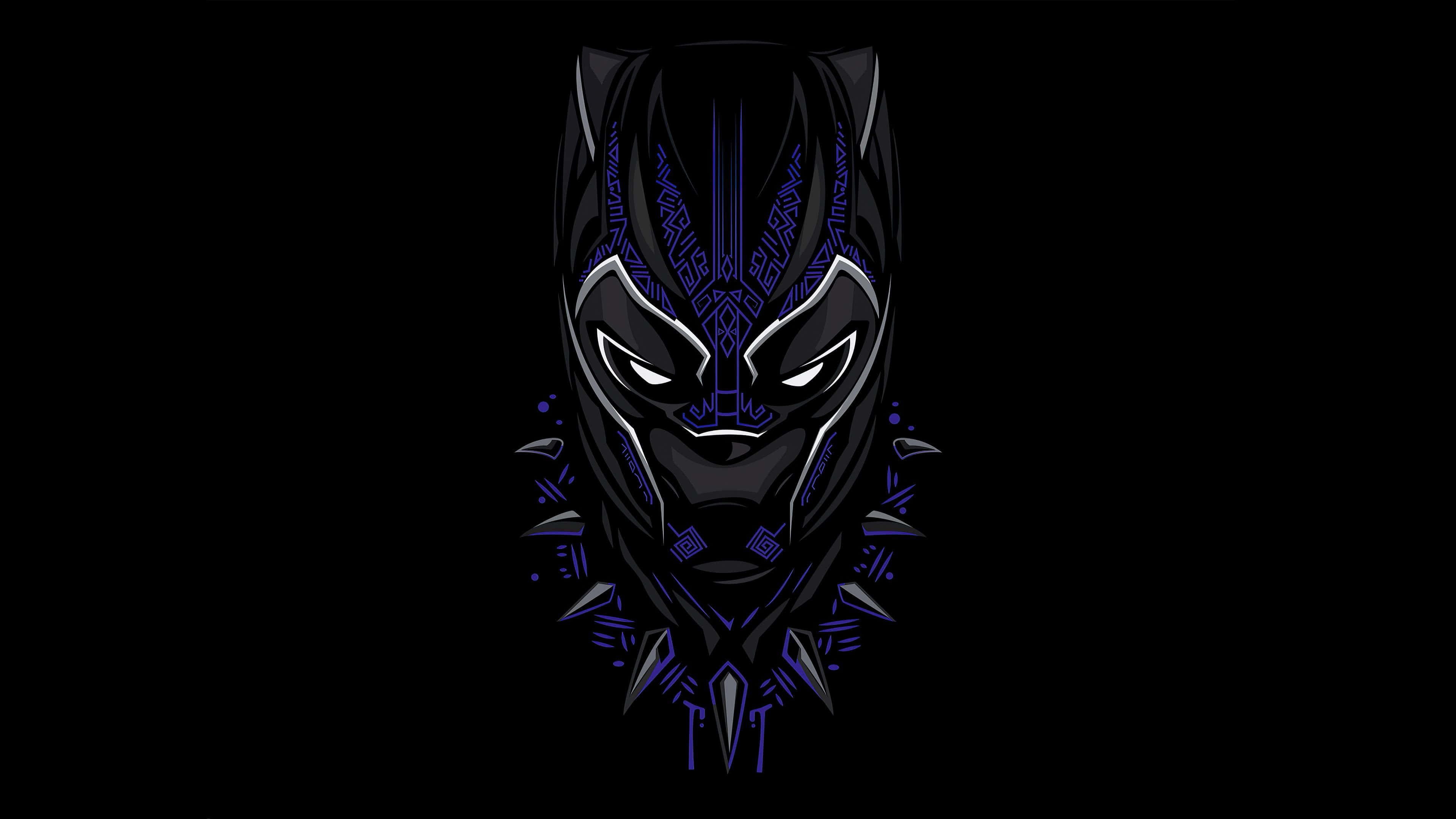 Black Panther, glowing blue tribal patterns, sharp geometric spikes, 4K Desktop Wallpaper