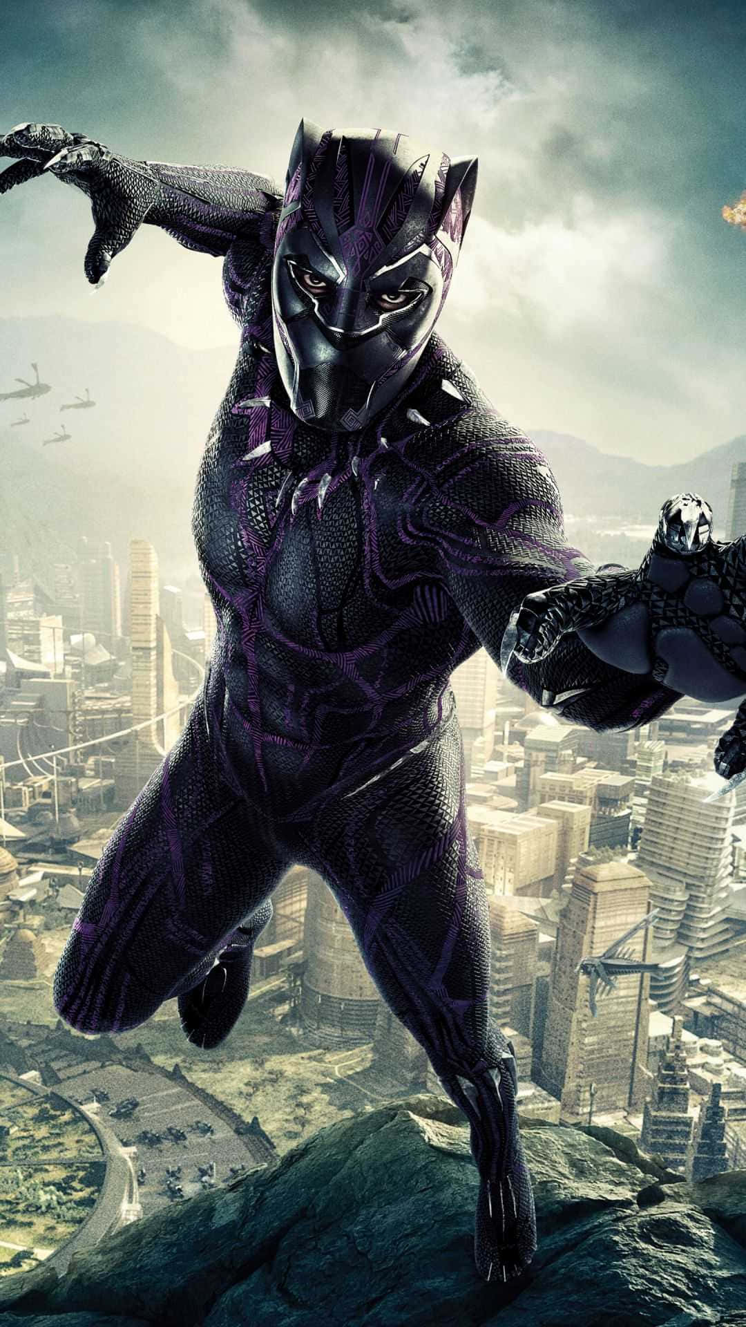 Black Panther, movie poster, cityscape, Full HD Phone Wallpaper