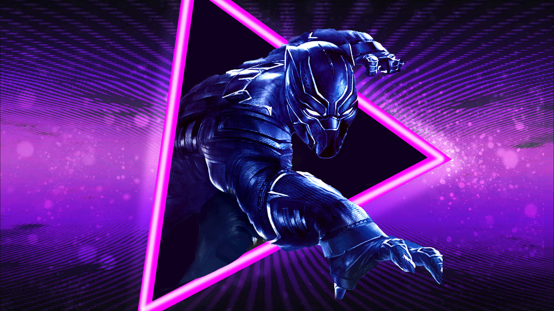Black Panther, sleek black suit, glowing pink triangle, Full HD Desktop Wallpaper