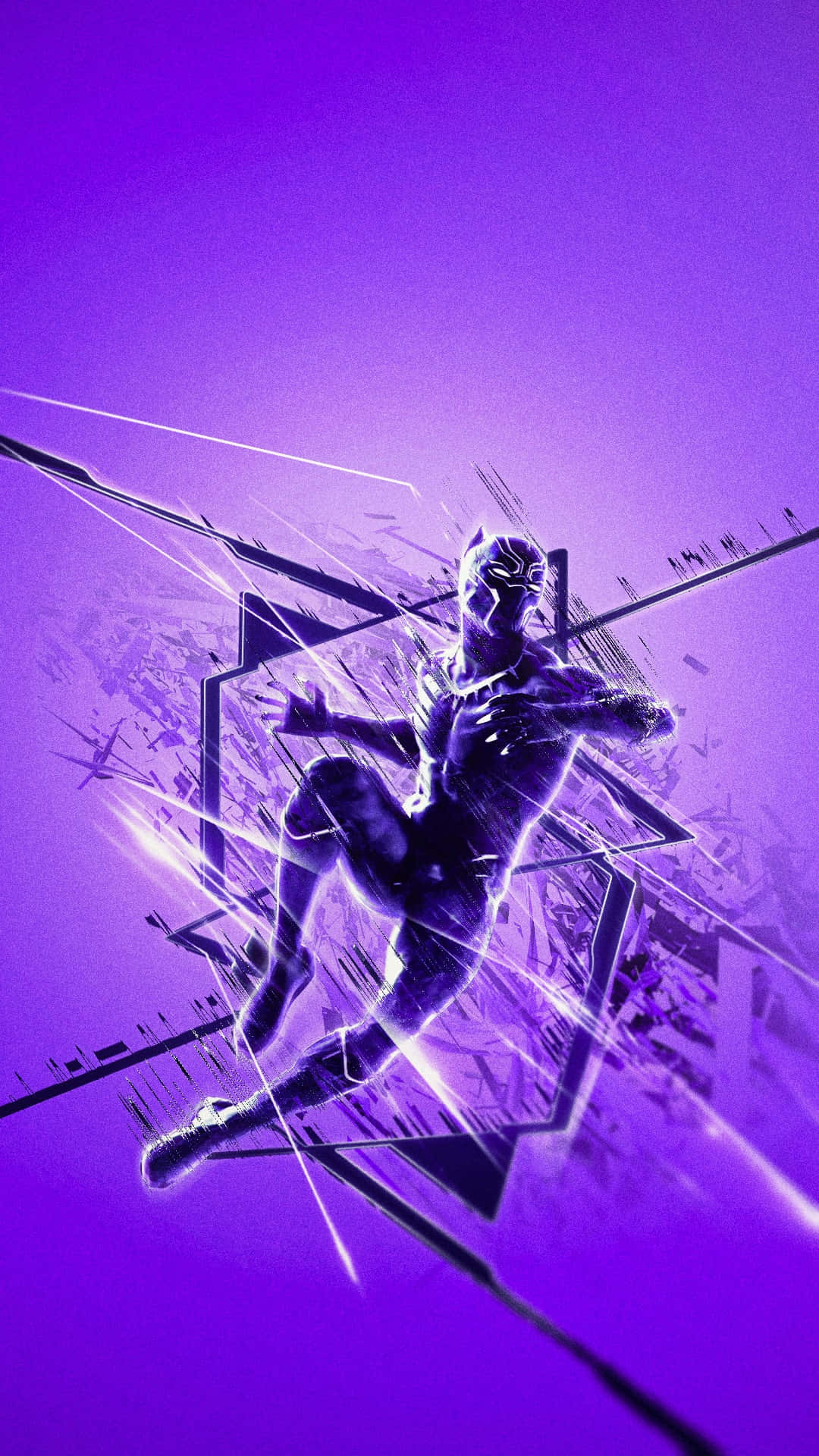 Black Panther, purple geometric frame, glowing energy trails, Full HD Phone Wallpaper