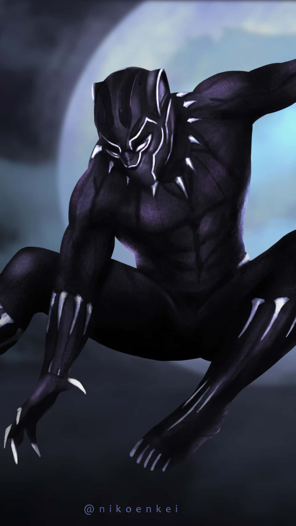 Black Panther, moonlit sky, white detailing, HD Phone Wallpaper